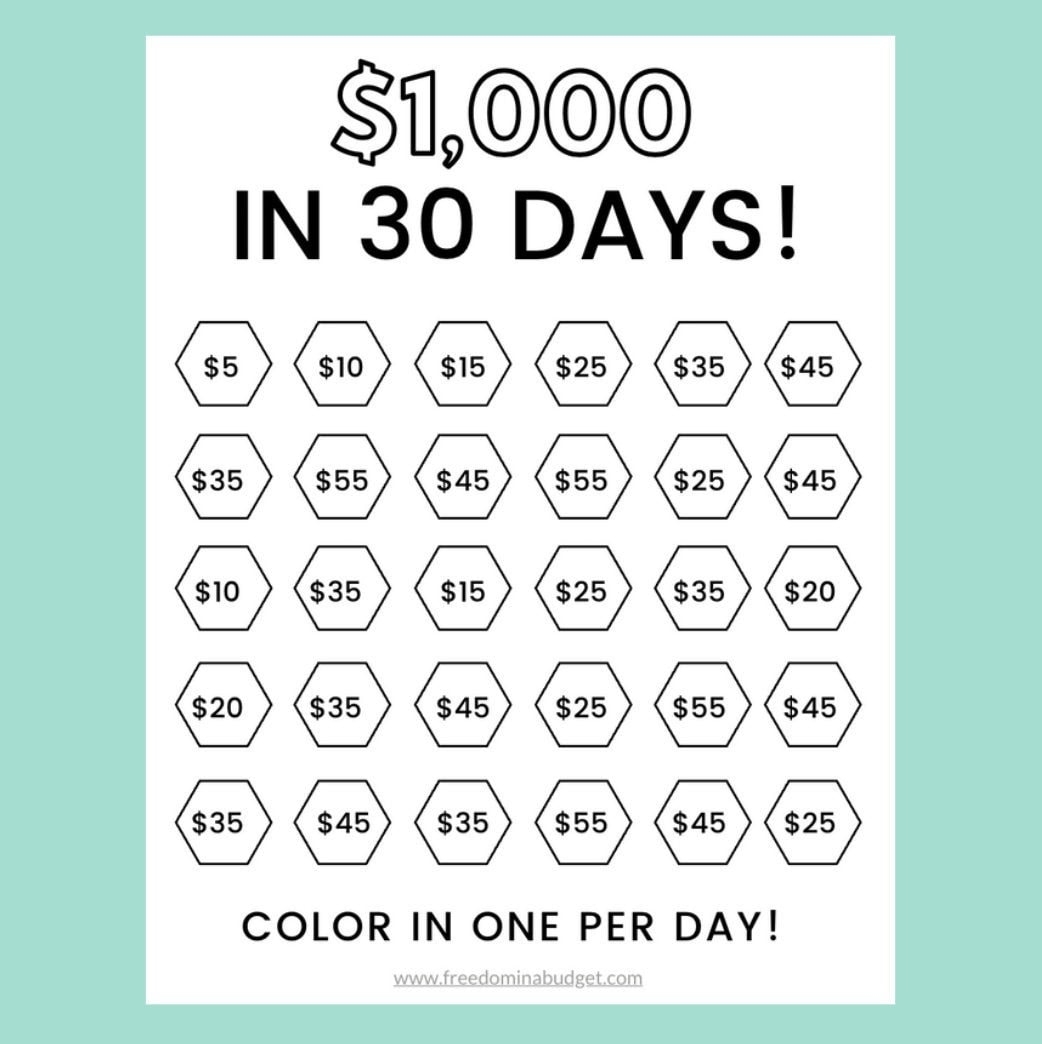 Money Saving Challenge Printable Save 1000 In 30 Days Savings