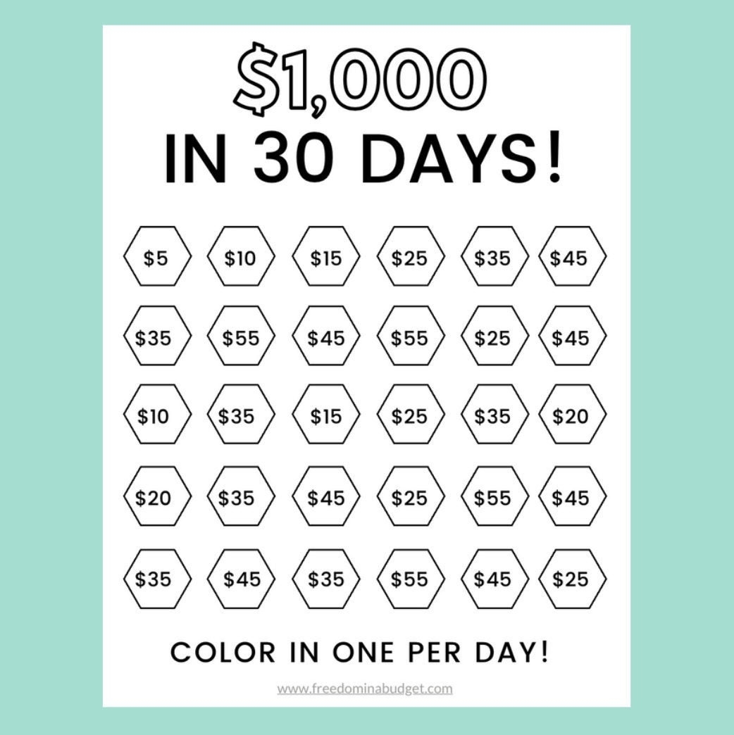 Money Saving Challenge Printable Save 1000 In 30 Days Savings