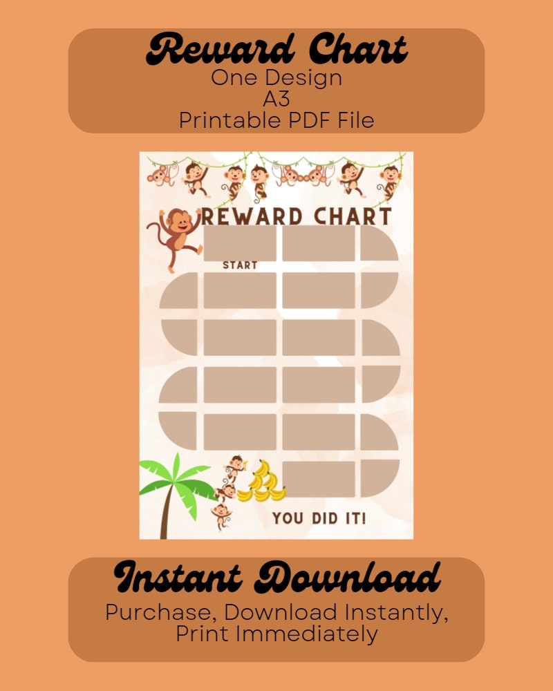Monkey Reward Chart Kids Behavior Chart Printable Sticker Chart Toddler Chore Chart Kids Routine Chart Instant Download Etsy