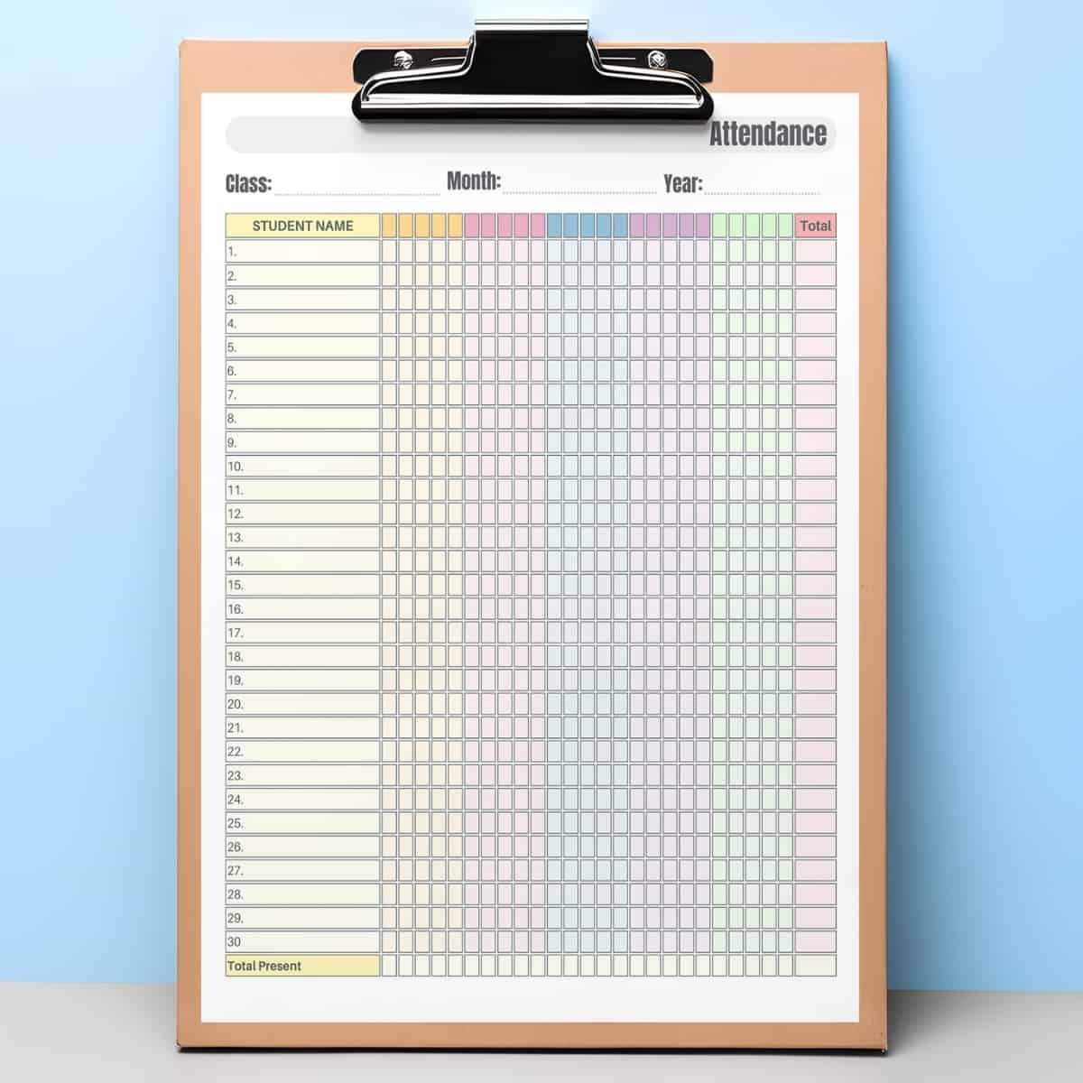 Monthly Attendance Sheet FREE Printable
