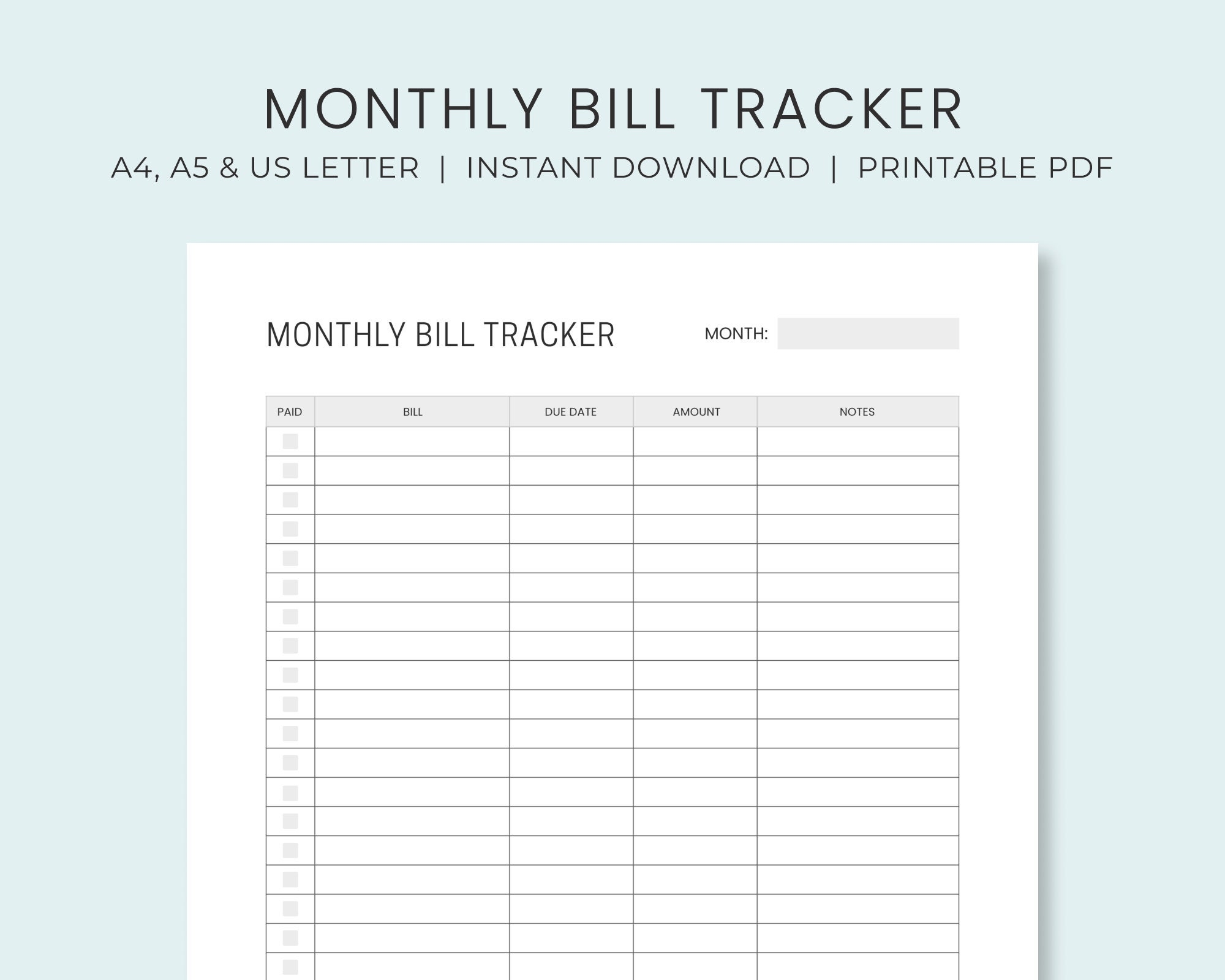 Monthly Bill Payment Tracker Printable Bill Pay Checklist Organizer Bill Log Planner Instant Download Etsy