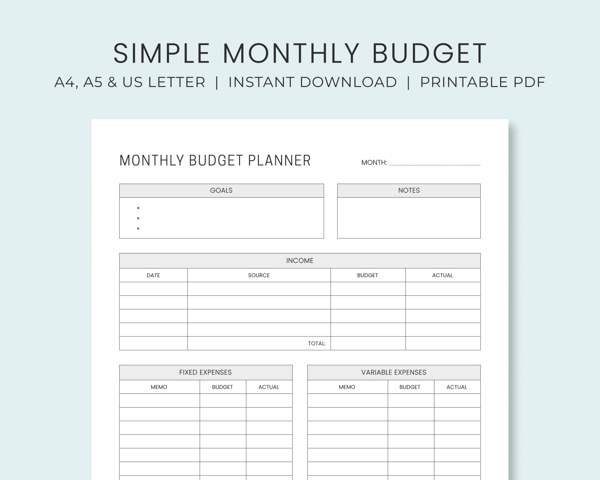 Printable Easy Guide Monthly Budget Chart