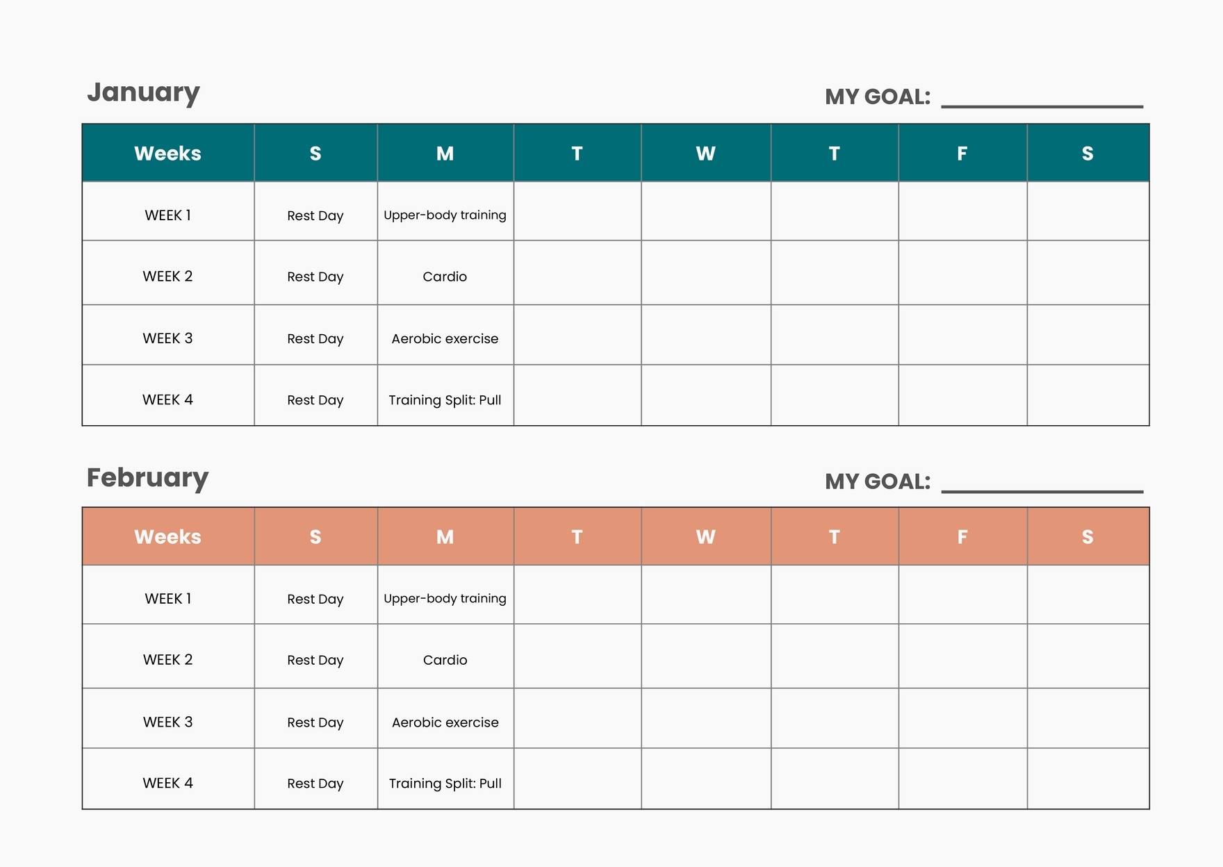Monthly Exercise Chart In Illustrator PDF Download Template