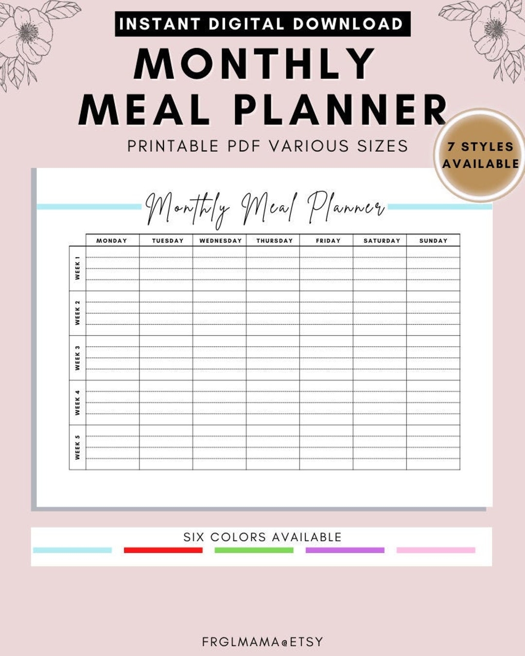 Monthly Meal Planner Printable A4 A5 US Letter PDF Instant Download Etsy Monthly Meal Planner Printable A4 A5 US Letter PDF Instant Download Etsy