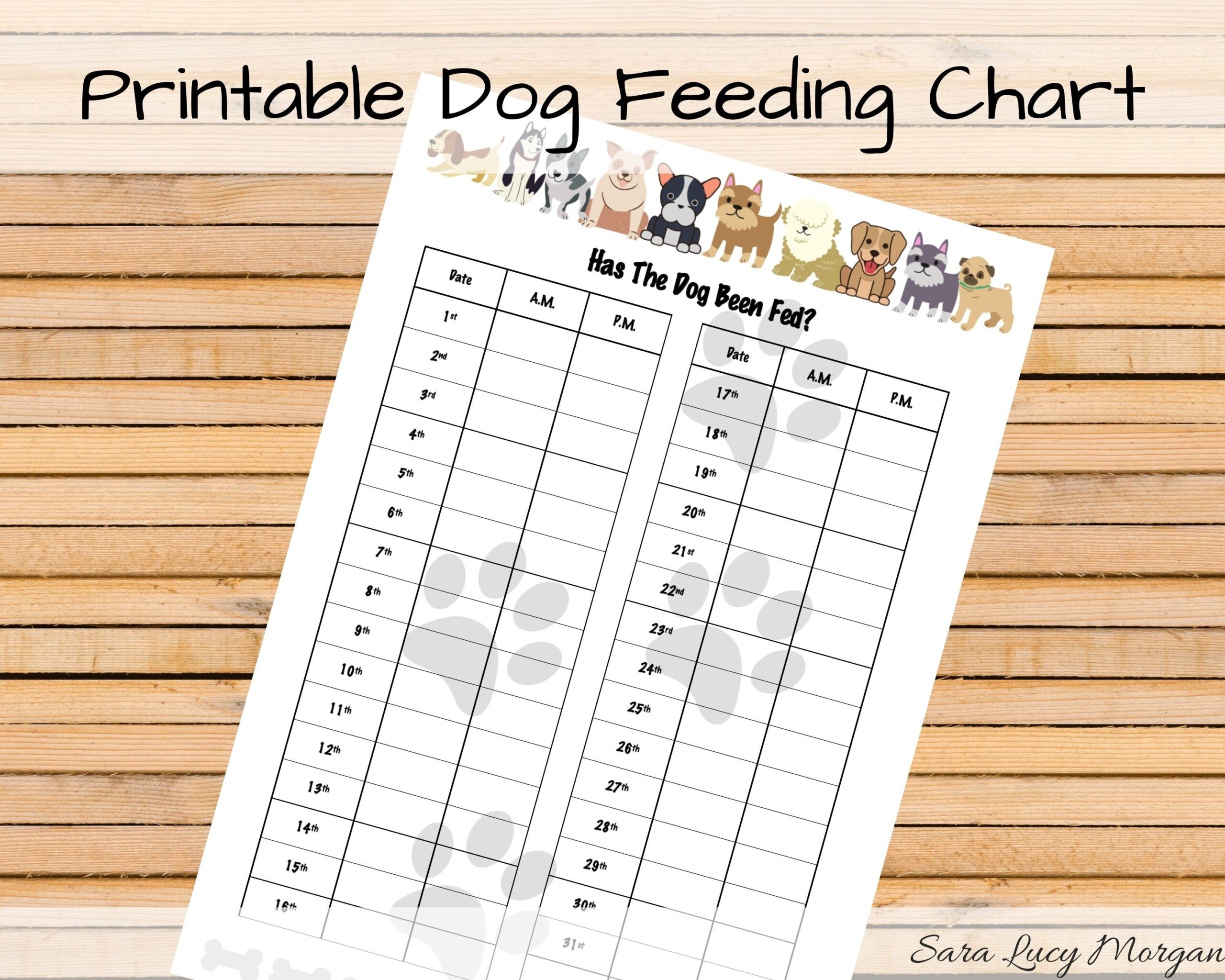 Monthly Printable Dog Feeding Chart Dog Food Schedule Pet Food Schedule Dog Food Reminder Pet Food Reminder Remember To Feed The Dog 