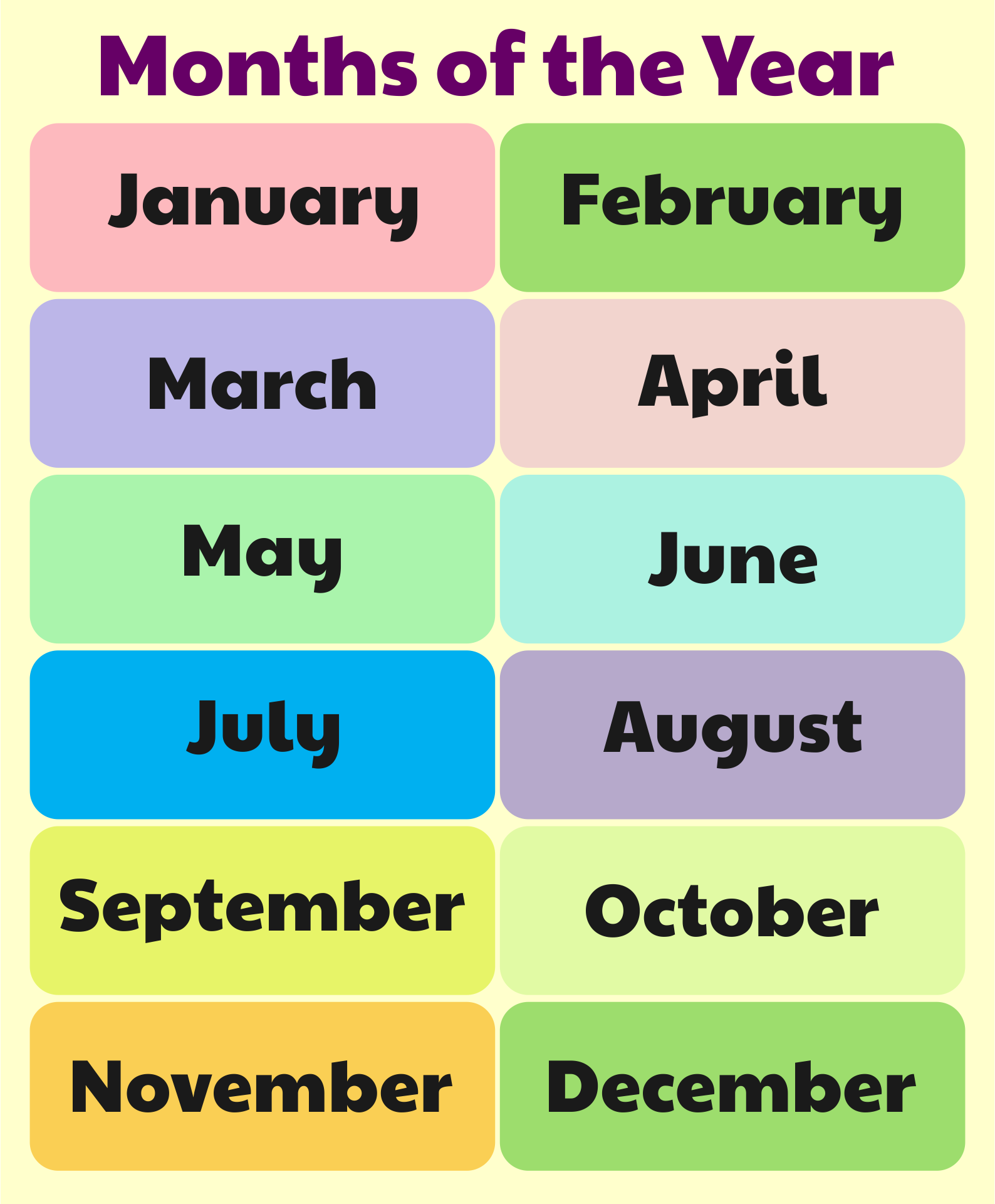 Free Printable Toddler Month Chart