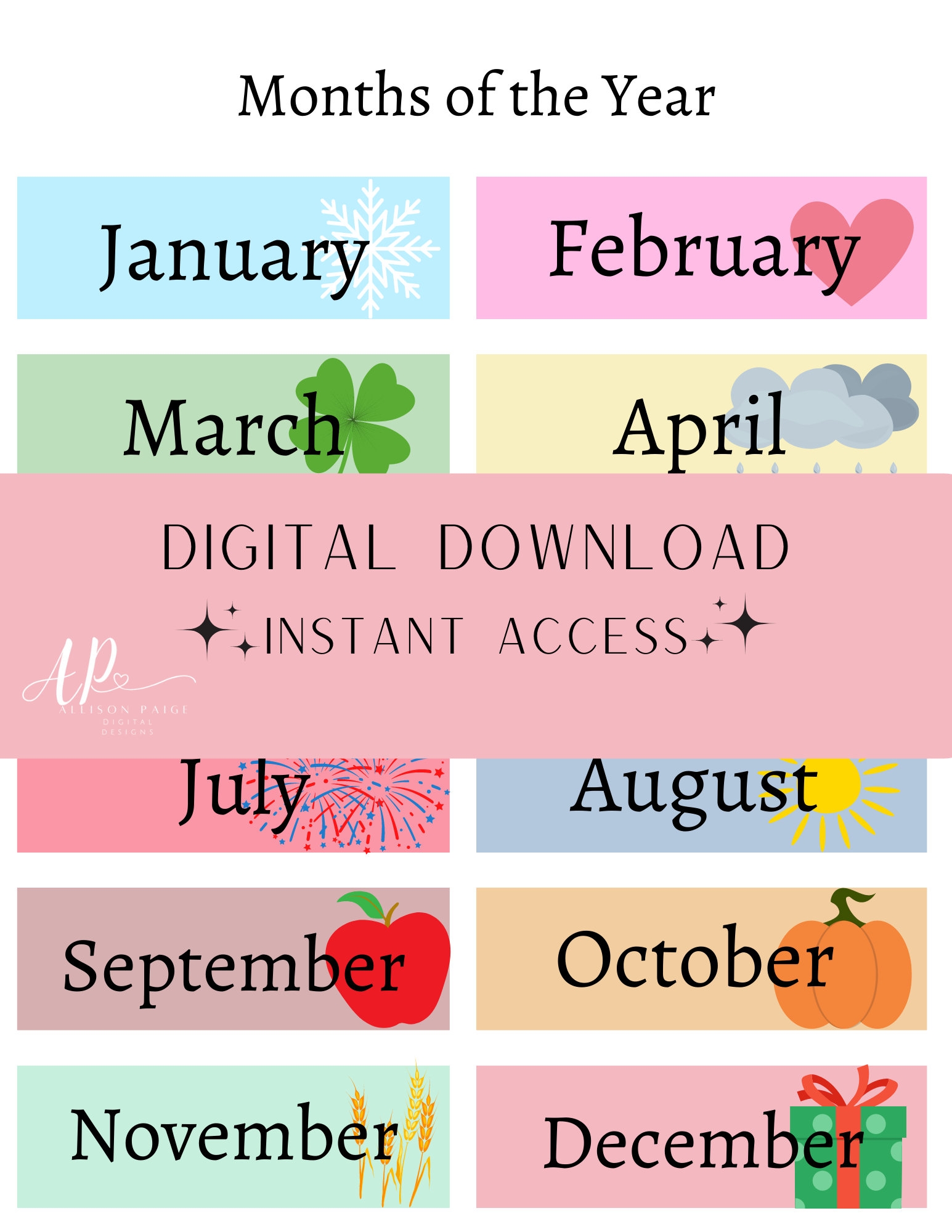 Months Of The Year Calendar Printables