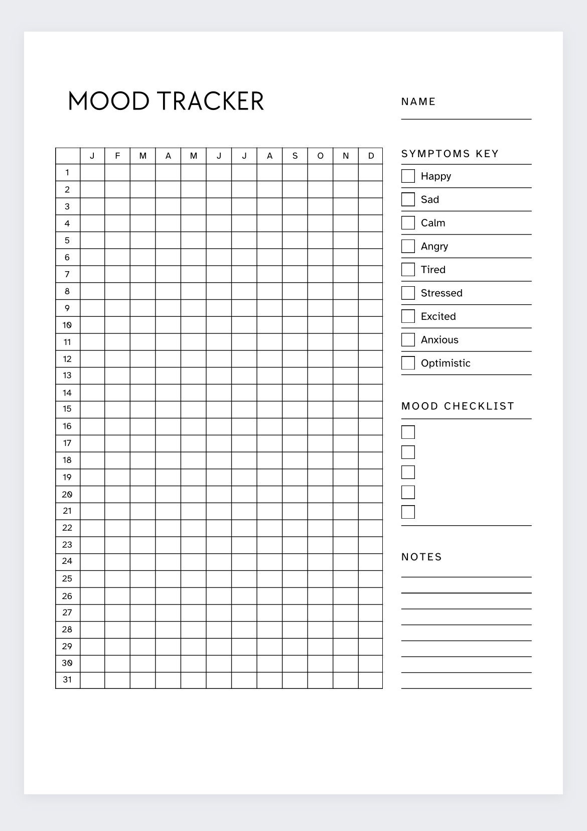 Mood Tracker Emotion Tracker Mental Health Journal Daily Mood Log Self Care Planner Happiness Tracker Wellness Journal mindfulness Log Etsy