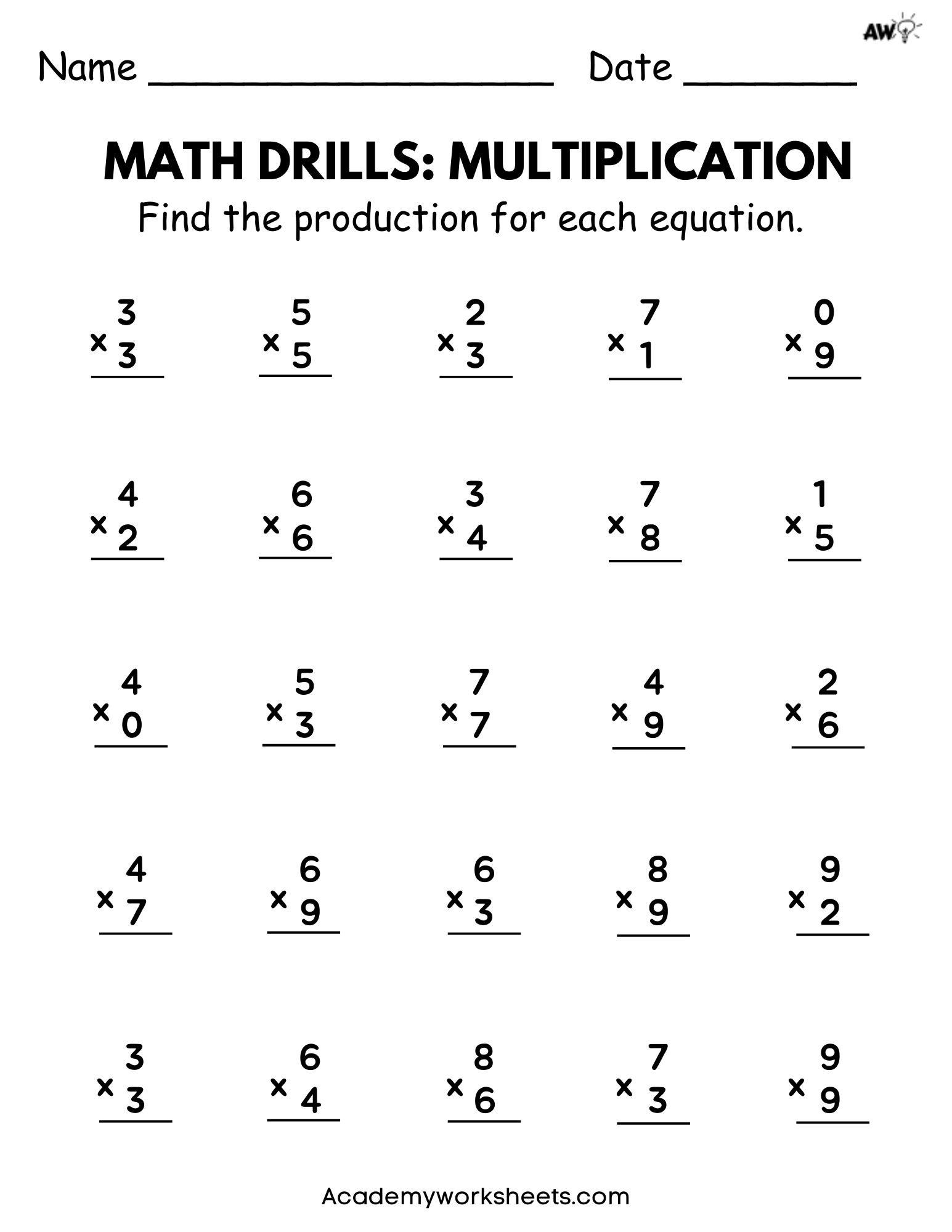 Multiplication Drill Worksheets Printable