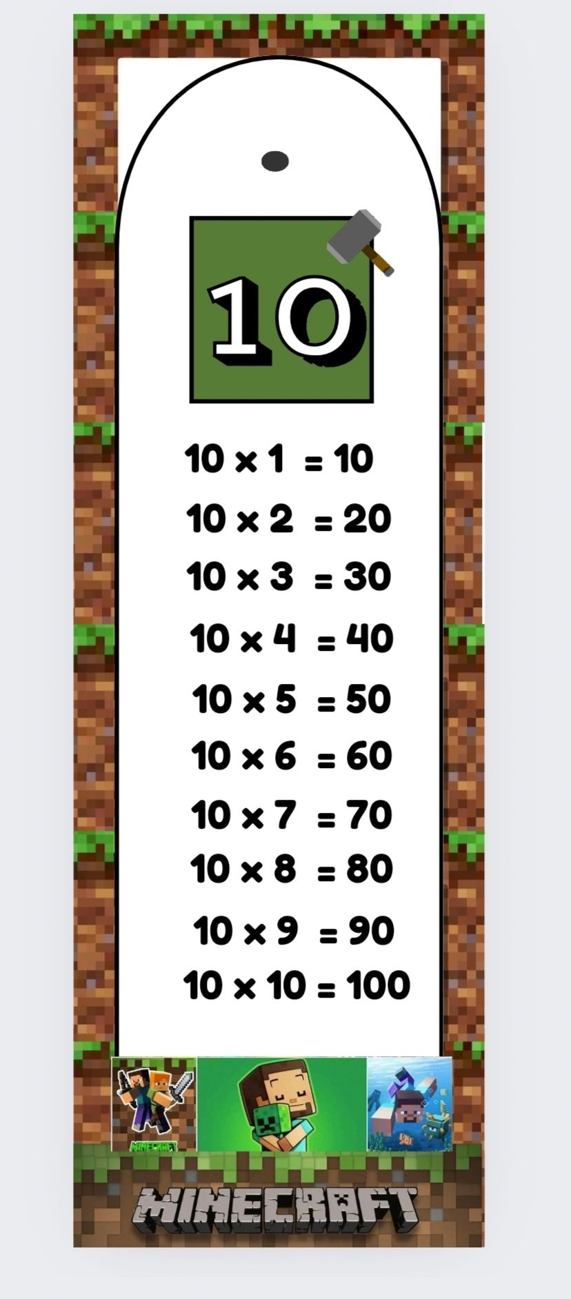 Multiplication Table 1 10 Bookmark Style Minecraft Design By Kwkcollectionshop Raket PH