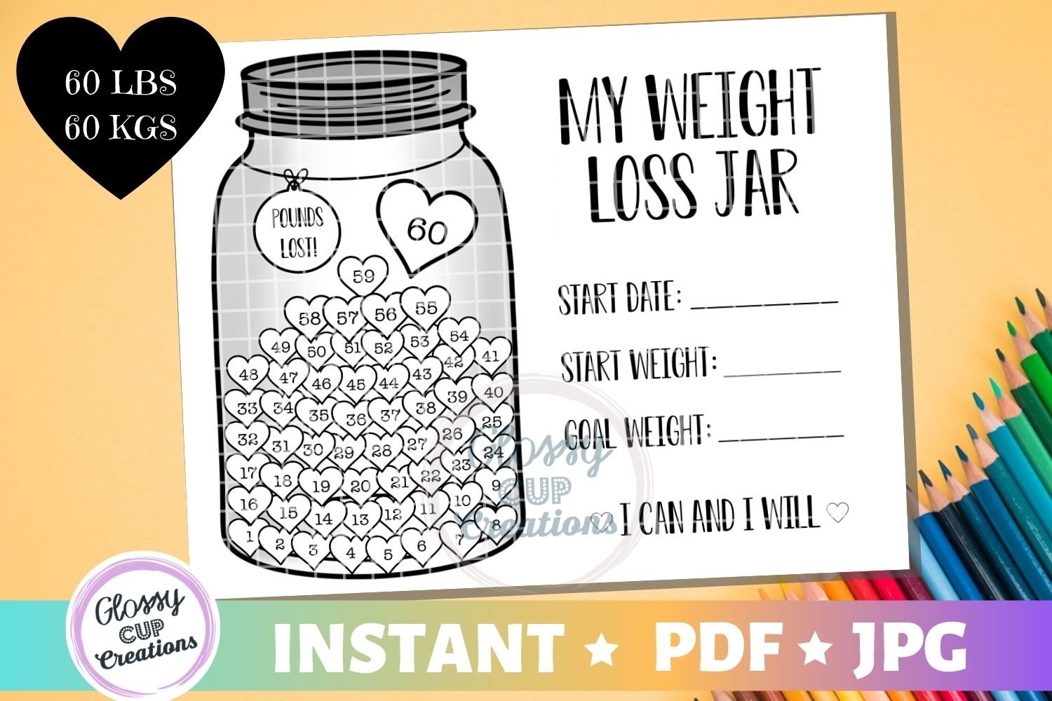 My Weight Loss Jar 60lbs JPG PDF Printable Coloring Page 