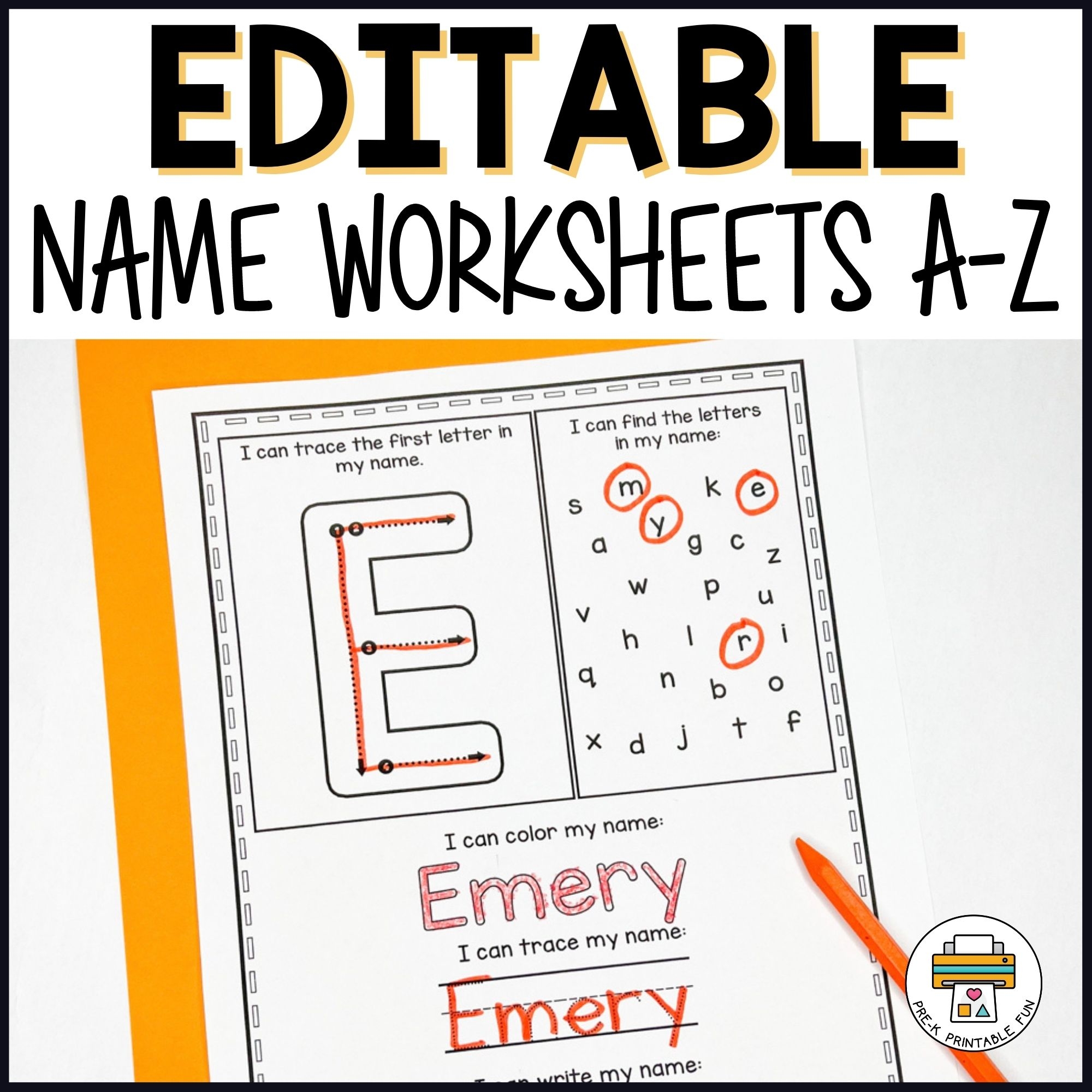 Name Practice Worksheets Editable