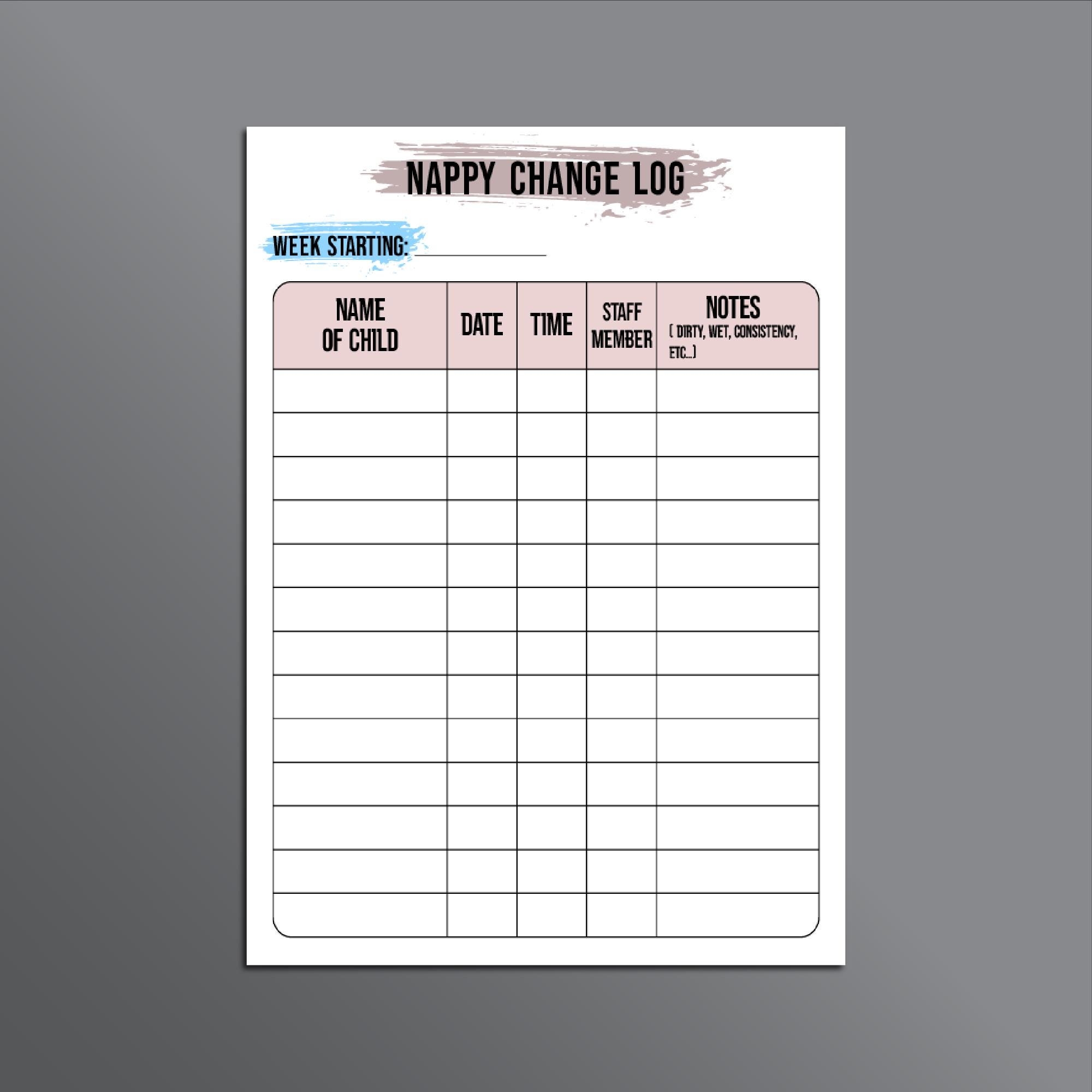 Nappy Change Log Printable Newborn Diary Sleep Chart Form Daycare Childcare Providers Childminder Template Log Infant Activity Tracker Etsy