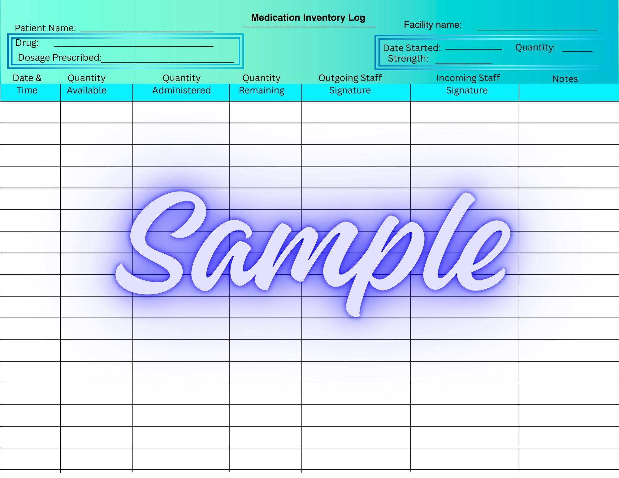Narcotic Count Sheet Etsy