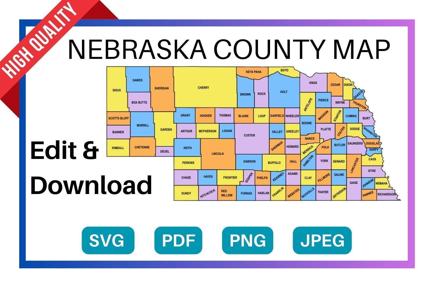 Nebraska County Map Editable Printable State County Maps