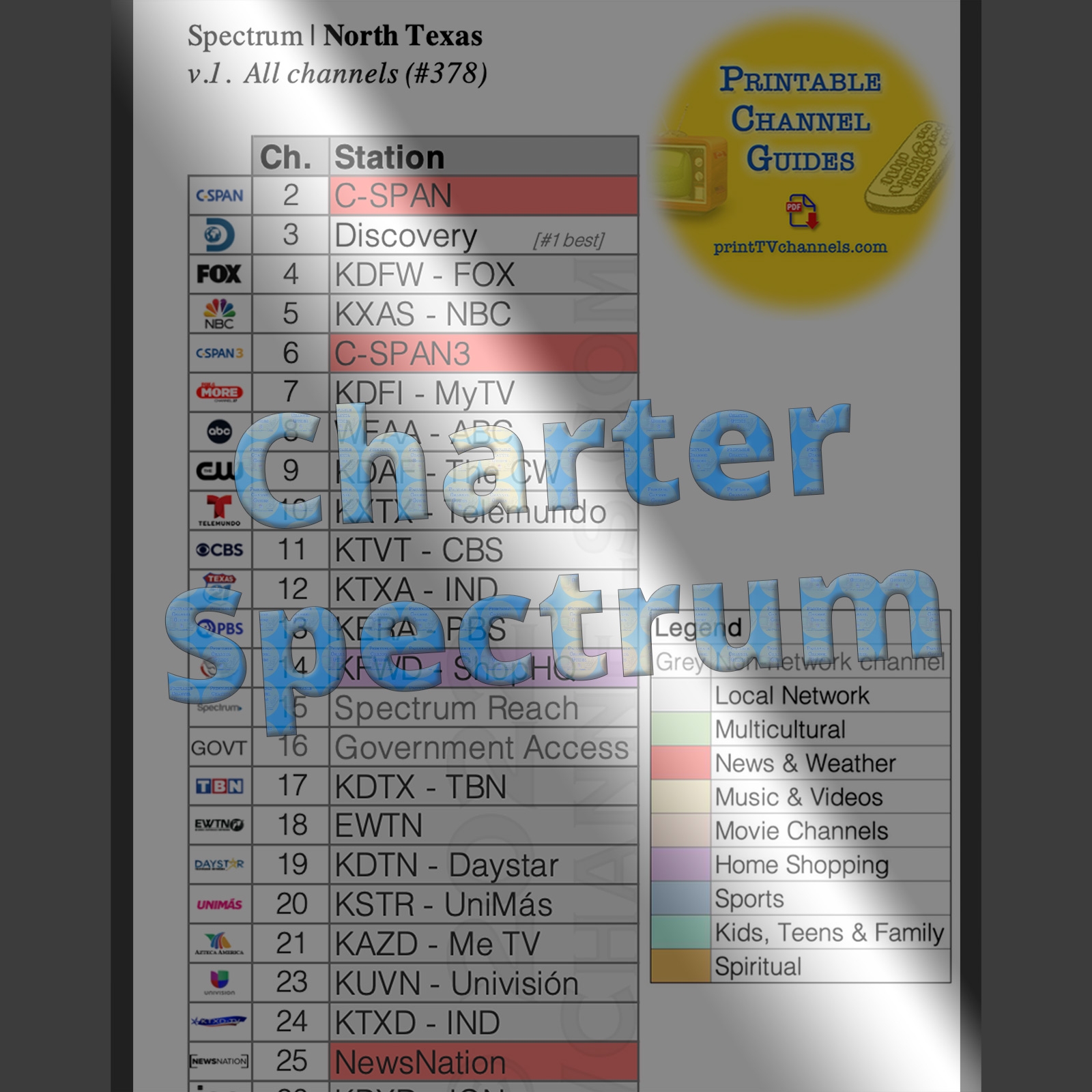 Charter Cable Printable Channel Guide