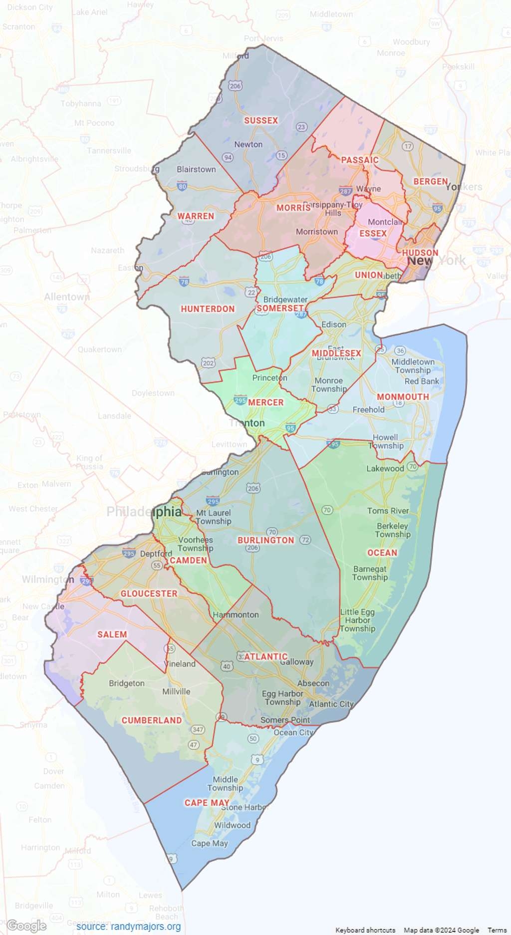 New Jersey County Map Shown On Google Maps New Jersey County Map Shown On Google Maps