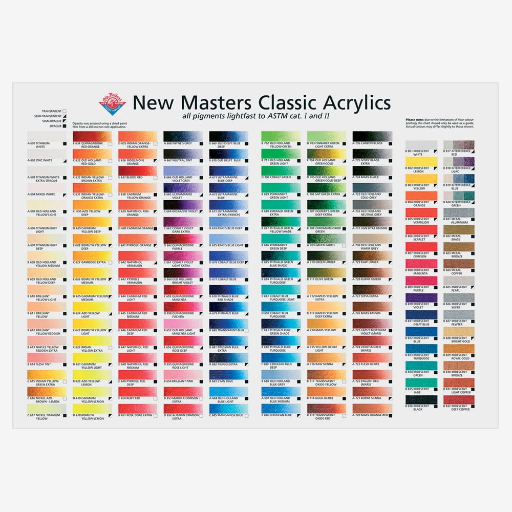 New Masters Acrylic Printed Color Chart Jackson s Art