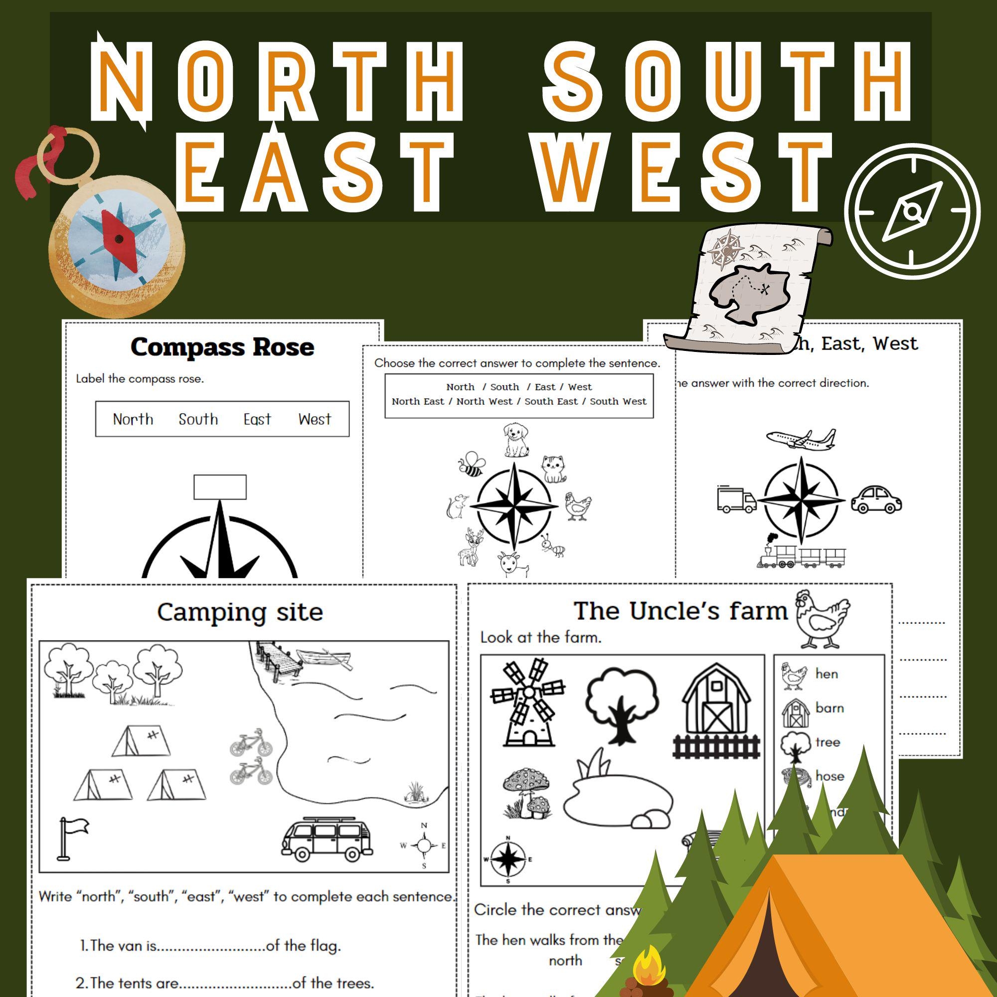 North South East West Worksheet Compass Digital Download Etsy