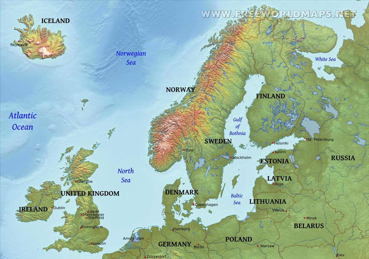 Northern Europe Physical Map Northern Europe Physical Map