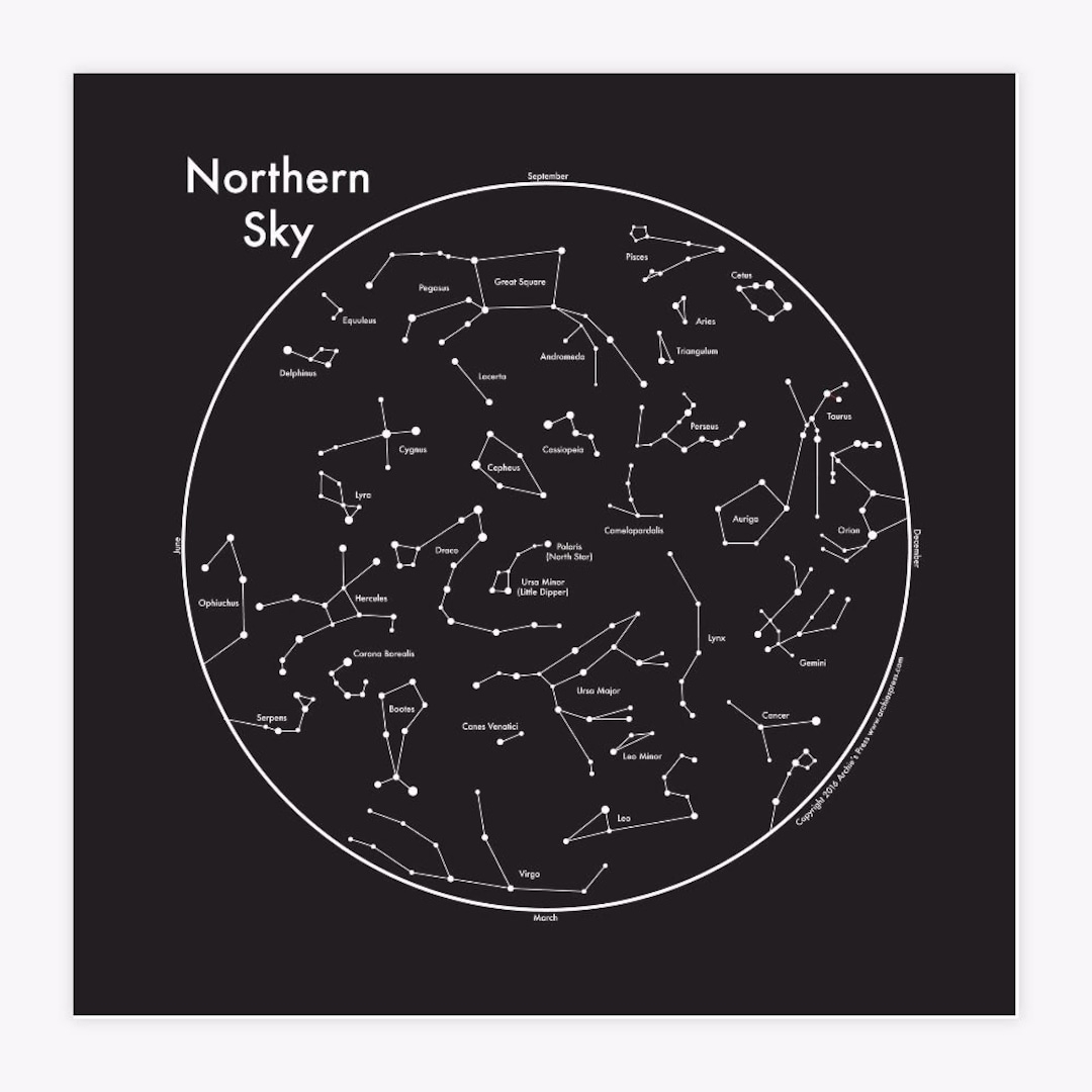 Northern Sky Letterpress Print Map 8 x8 Etsy