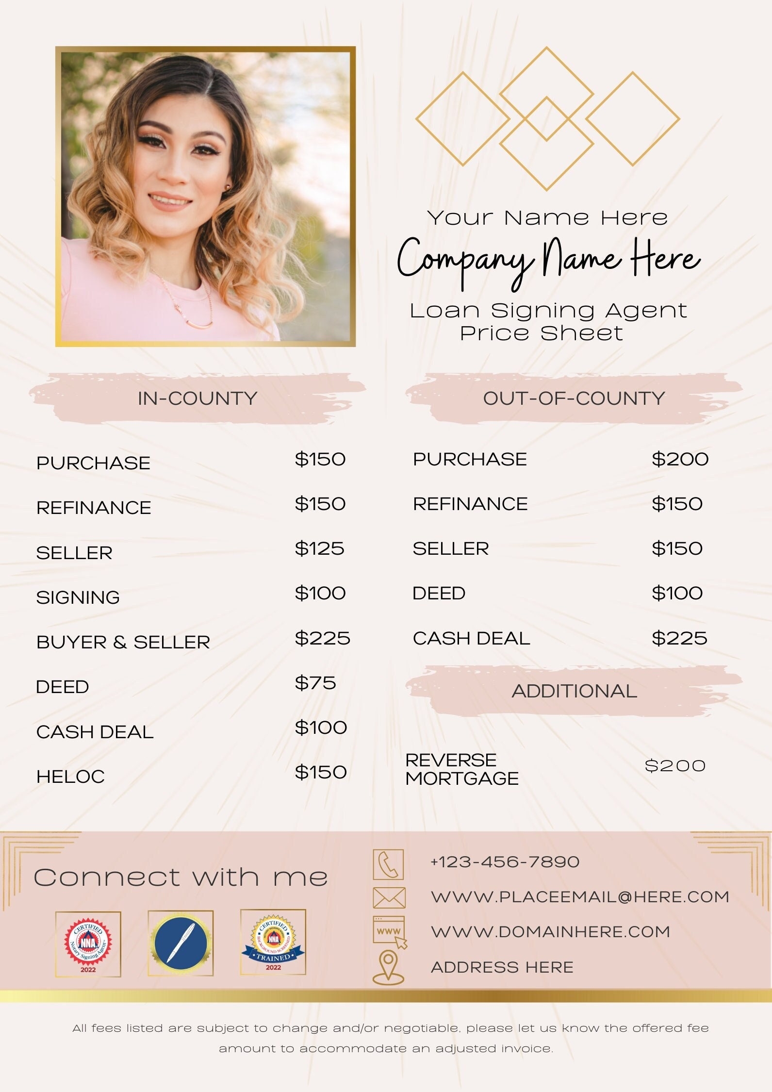 Notary Loan Signing Agent Price Brochure Template Sheets Etsy