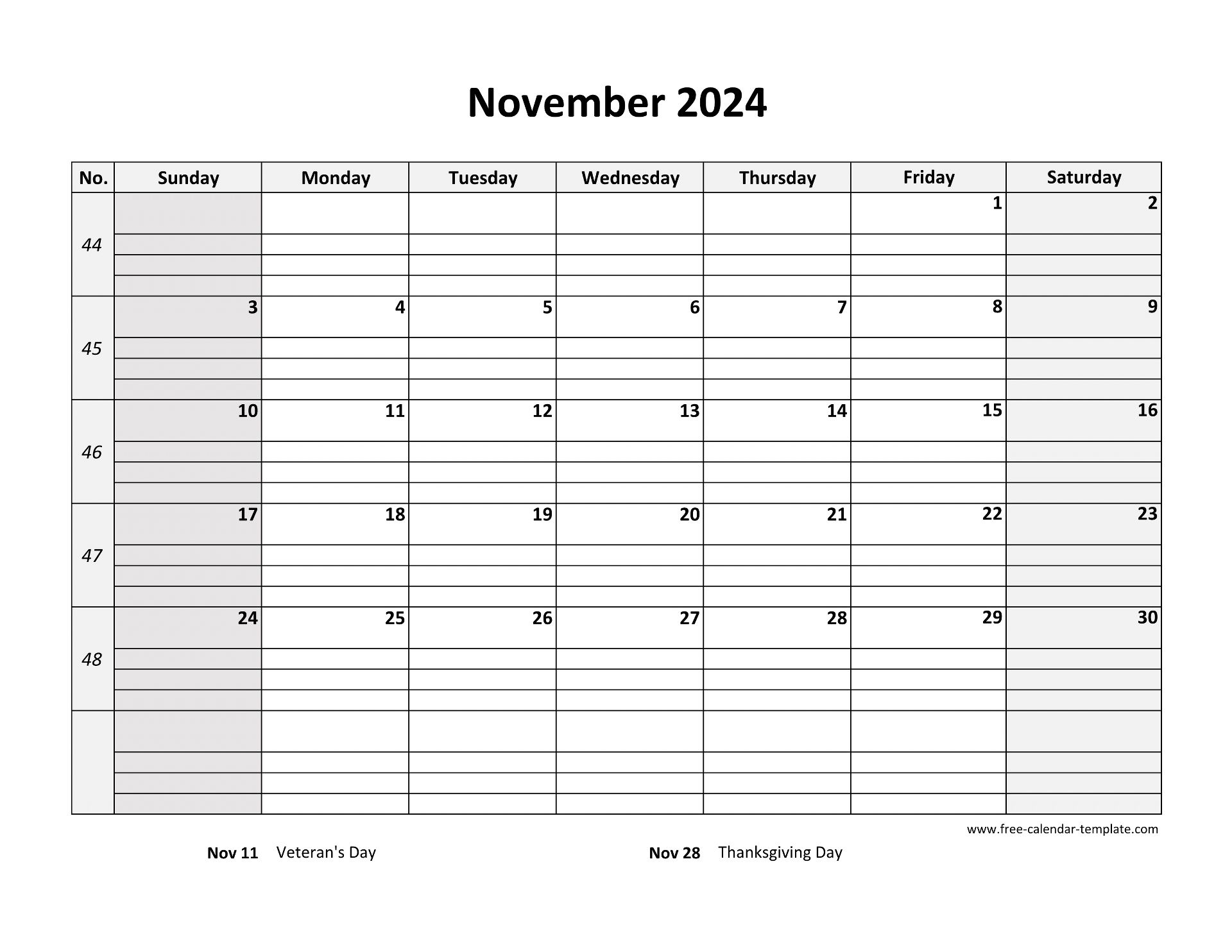 November 2024 Calendar Free Printable With Grid Lines Designed horizontal Free calendar template November 2024 Calendar Free Printable With Grid Lines Designed horizontal Free calendar template