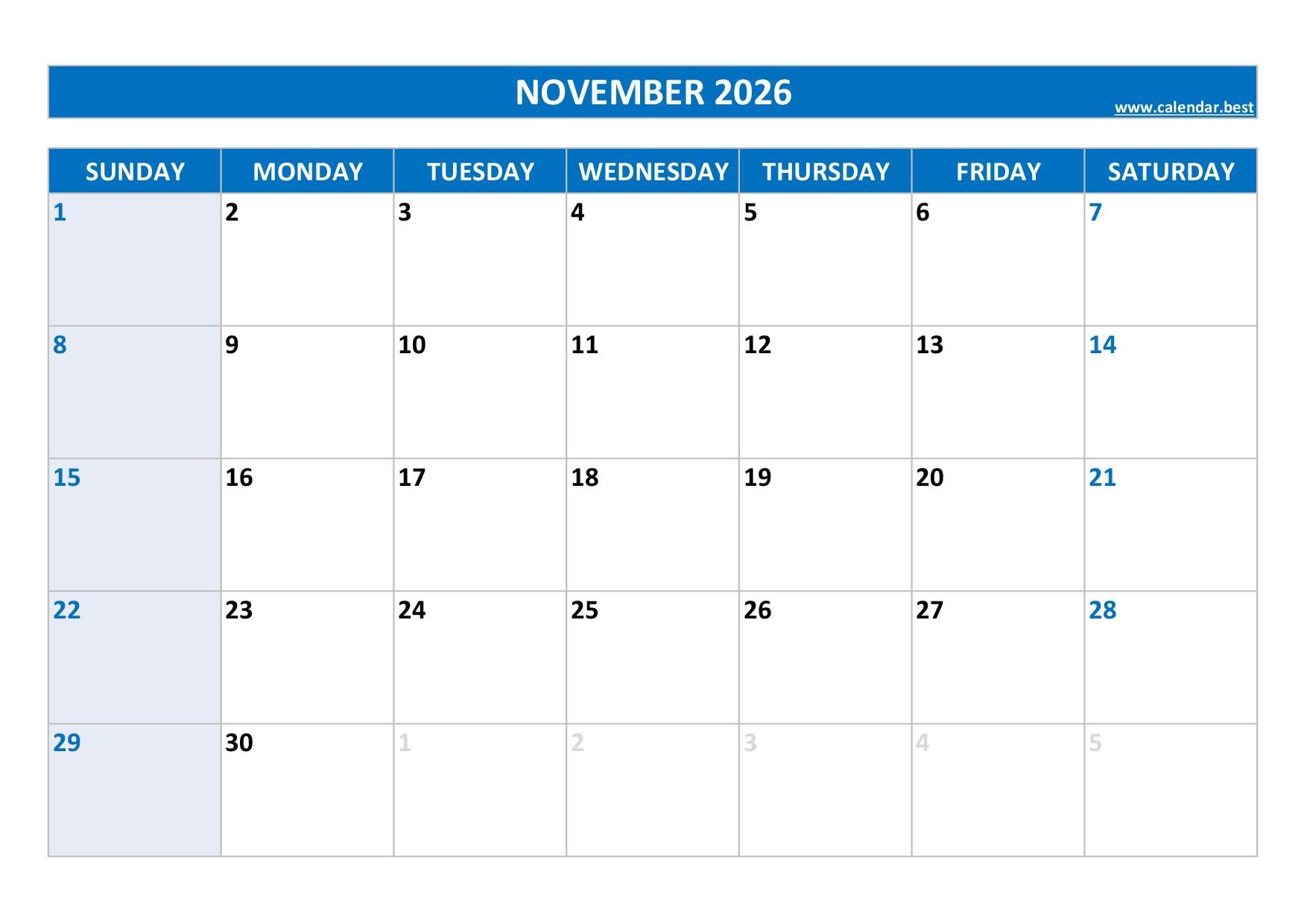 November 2026 Calendar Calendar best November 2026 Calendar Calendar best