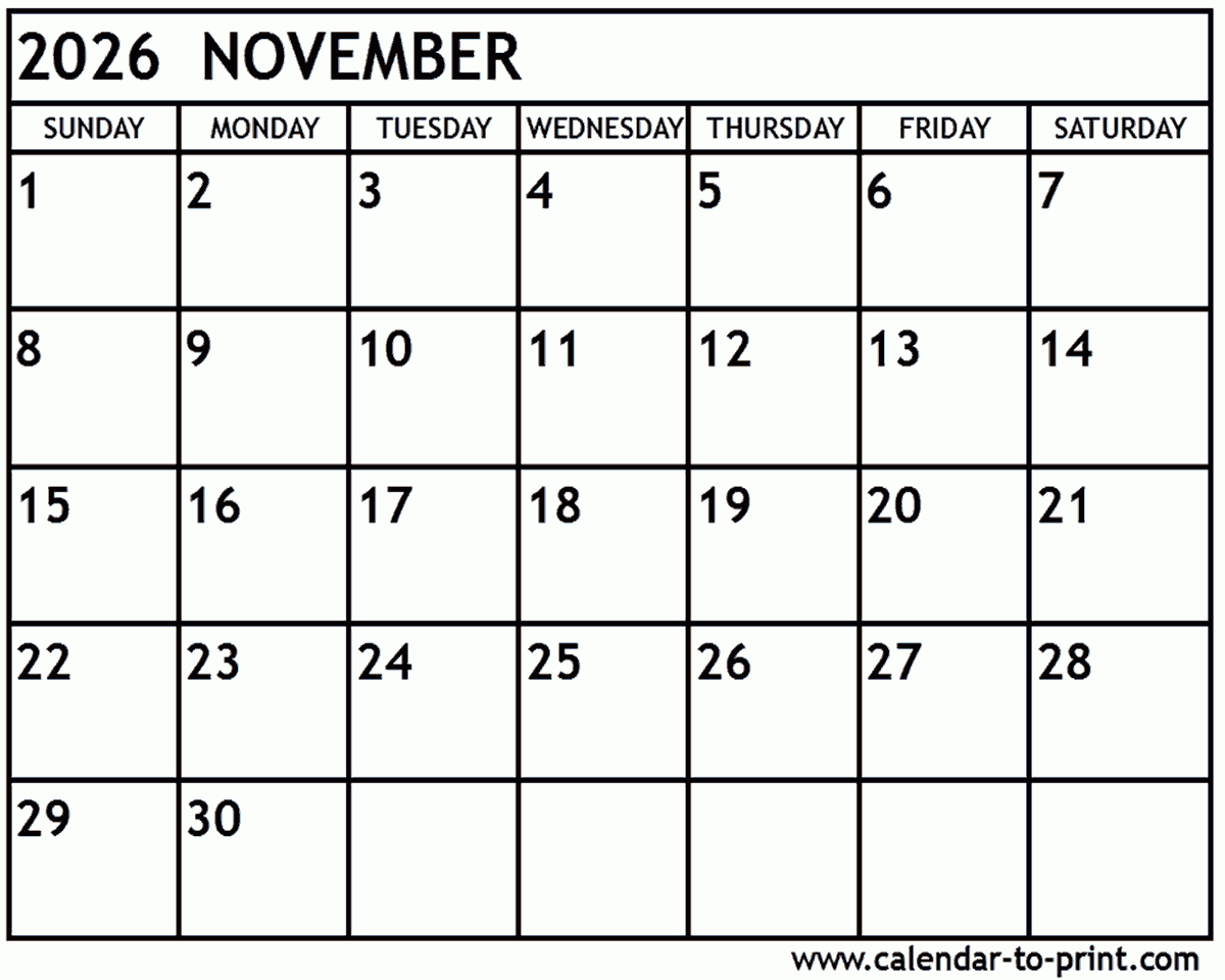 November 2026 Calendar With Holidays Printable Alphabet Charts
