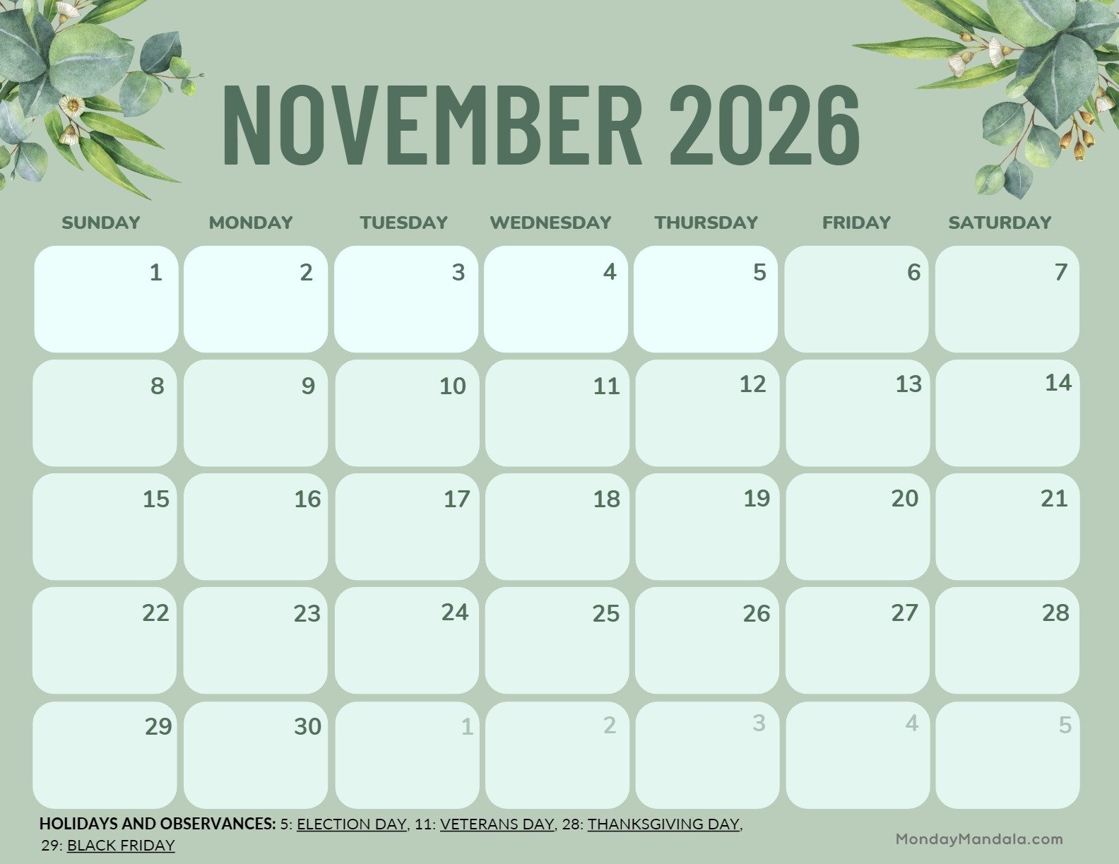 Free Printable Calendar November 2026