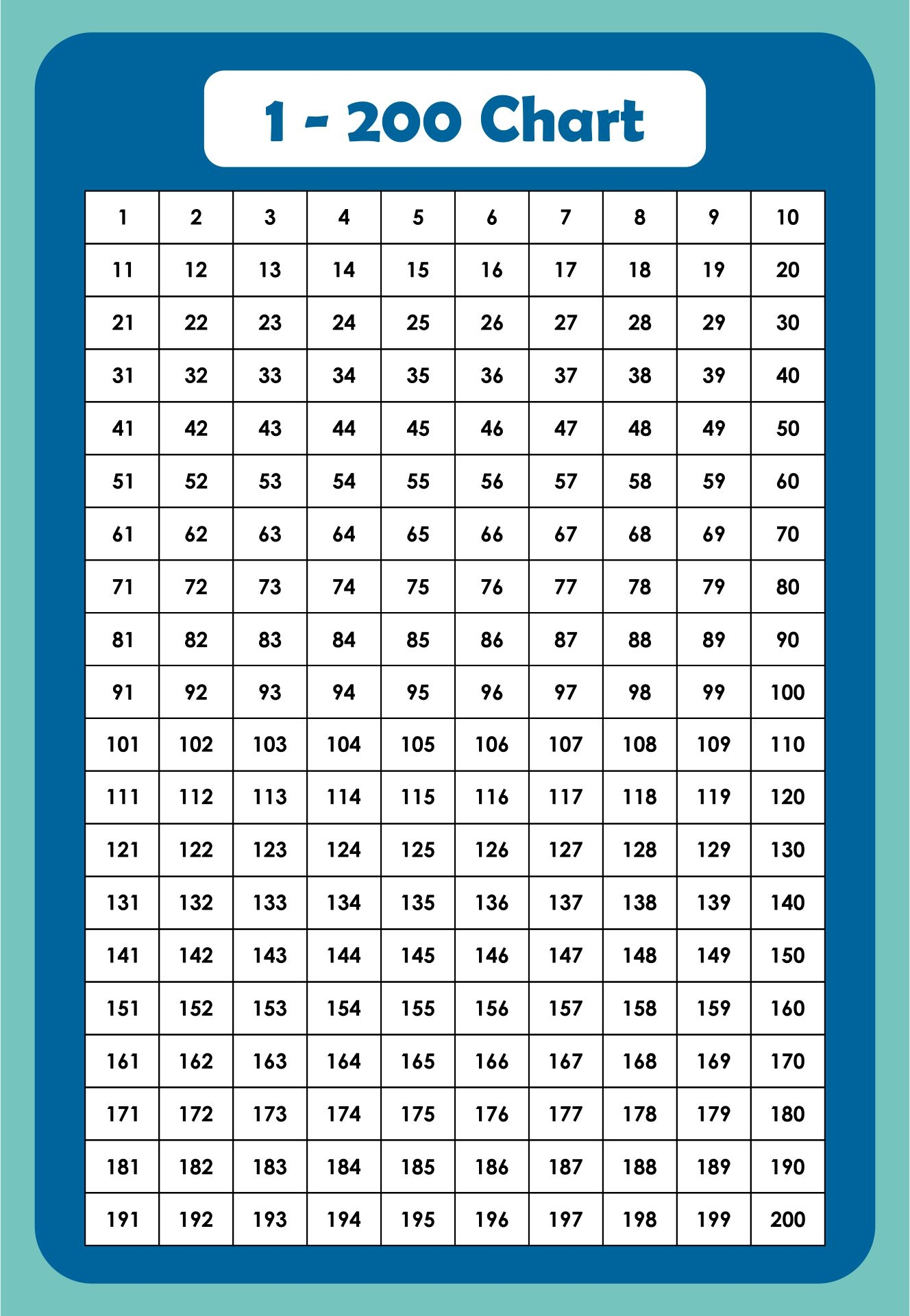Number Chart 1 200 10 Free PDF Printables Printablee Number Chart 1 200 10 Free PDF Printables Printablee