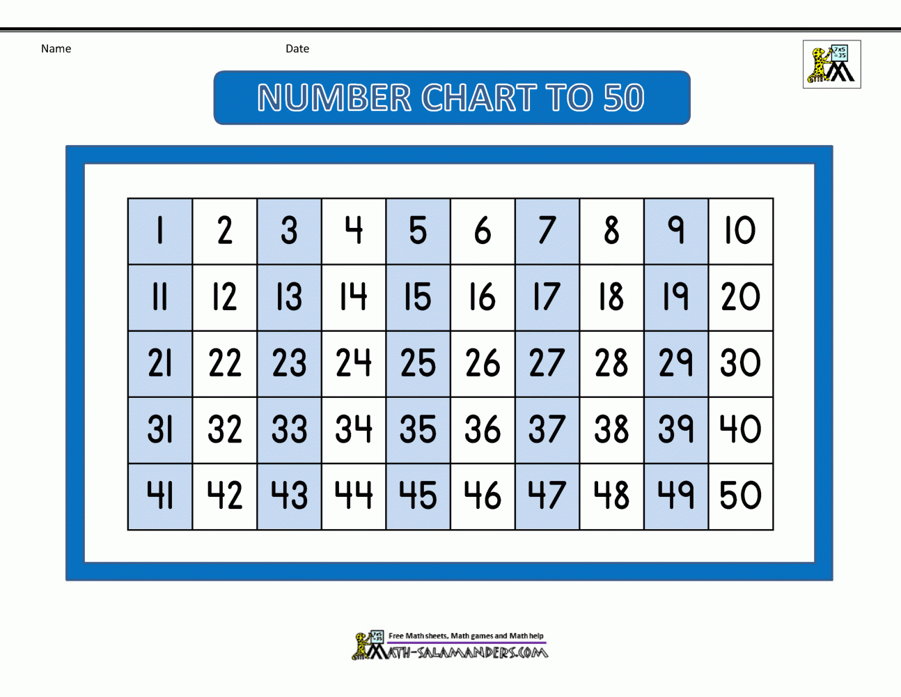 Number Chart To 50