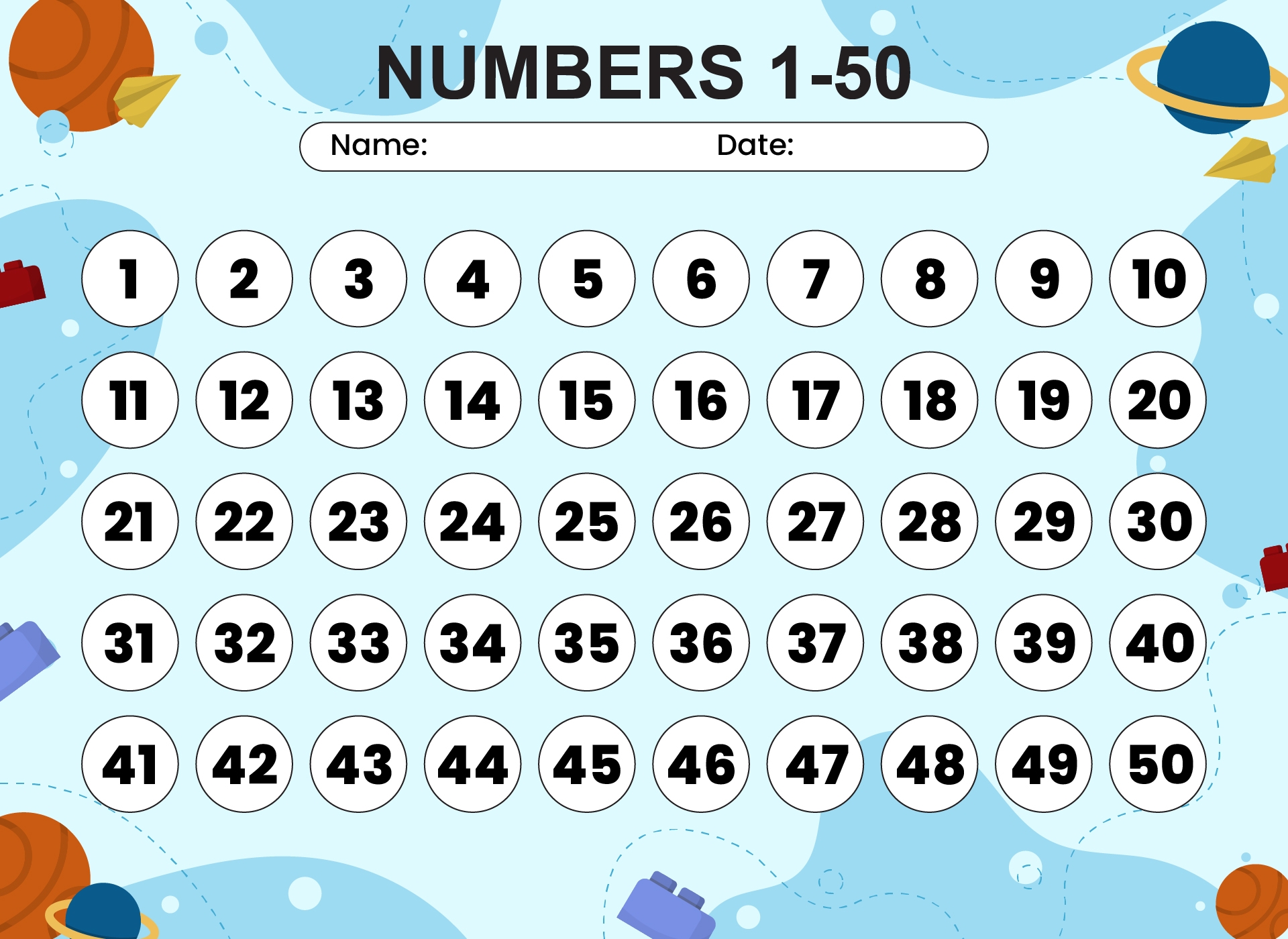 Printable Numbers 1 50 Chart