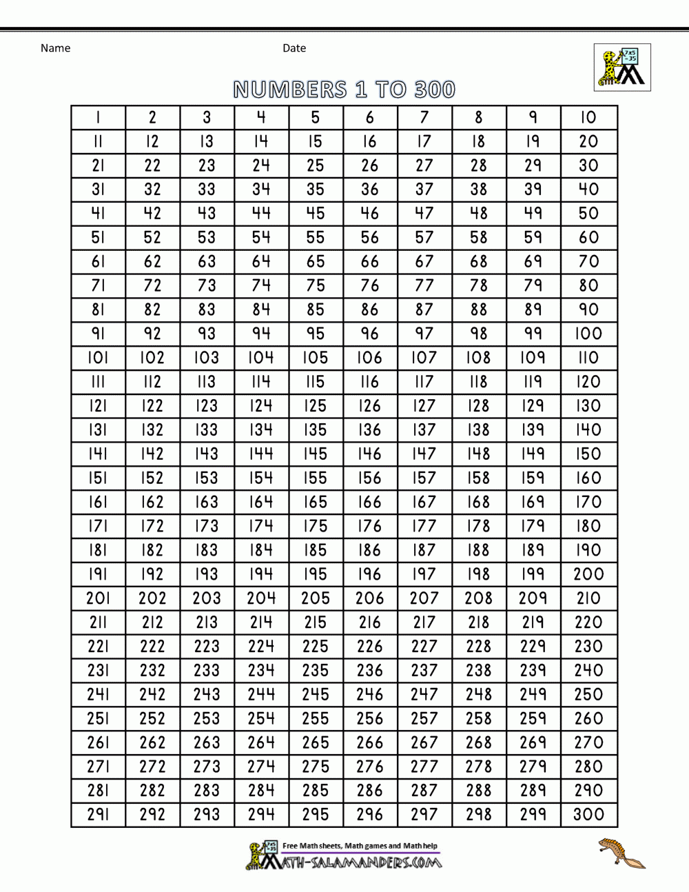 Free Printable 300 Chart