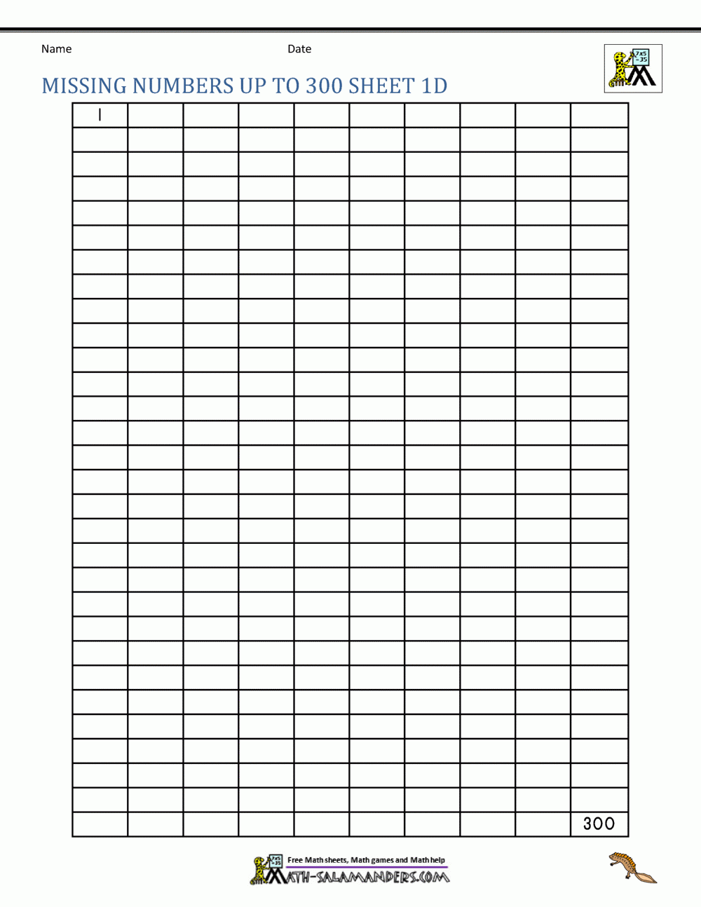 Number Grid Up To 300 Number Grid Up To 300