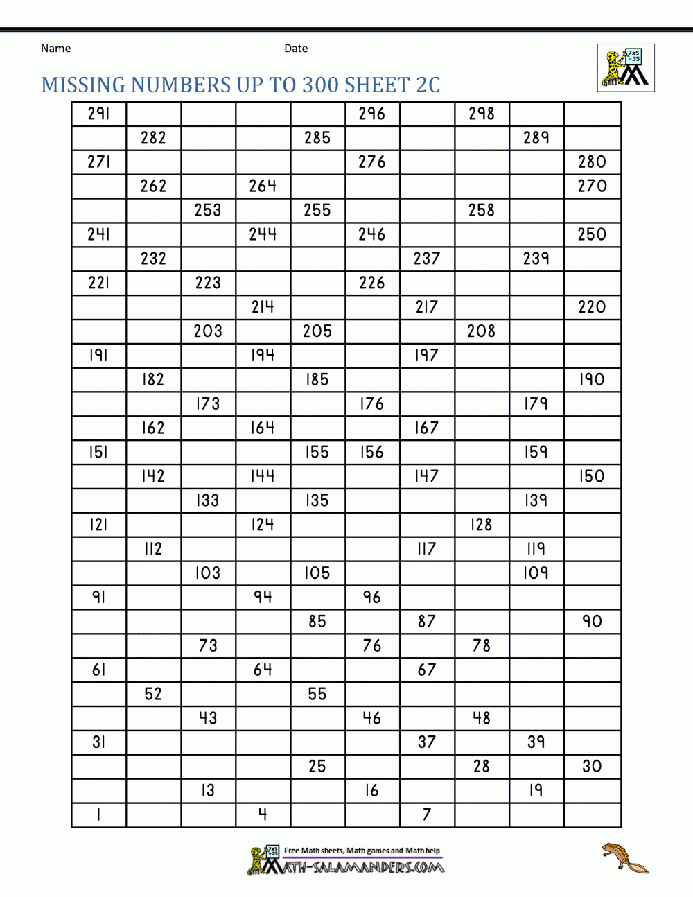 Number Grid Up To 300 Number Grid Up To 300
