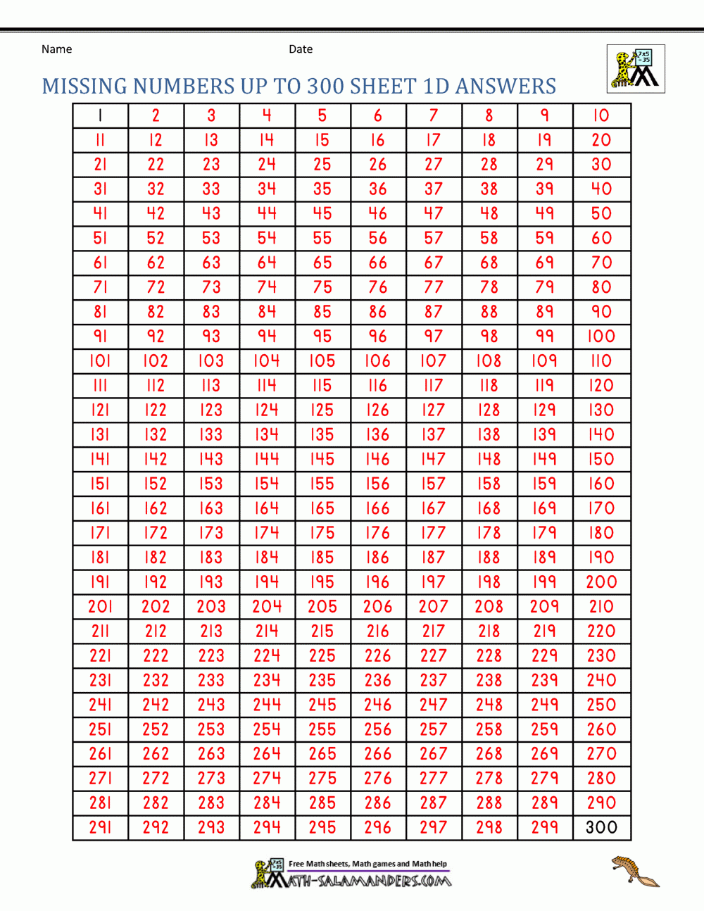 Number Grid Up To 300 Number Grid Up To 300