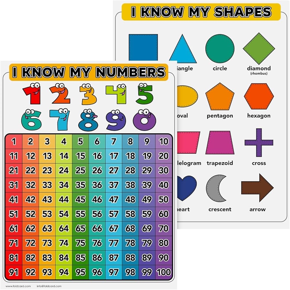Numbers 1 100 Chart And Shapes Chart For Preschool To Grade 1 Kids Double Sided Colorful