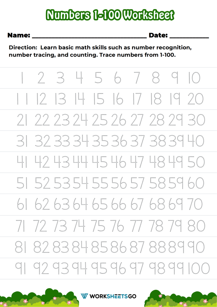 Numbers 1 100 Worksheets WorksheetsGO