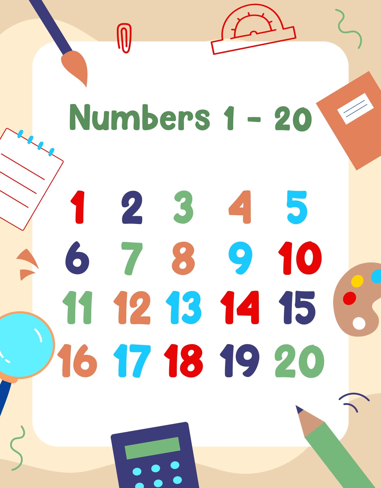 Printable Number Chart To 20