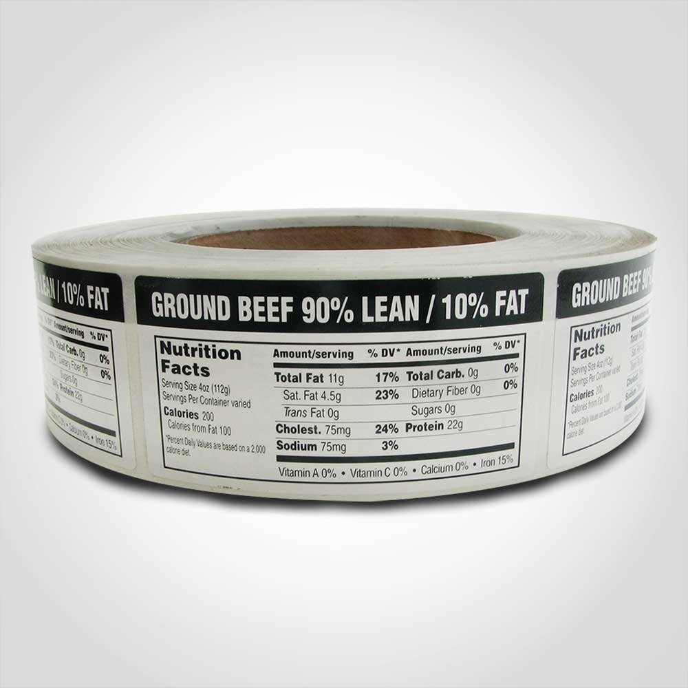 Nutritional Ground Beef 90 10 Label 1000 Stickers