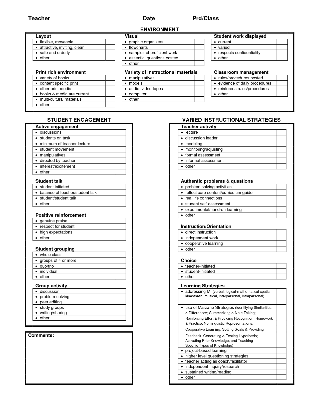 Printable Observation Sheets
