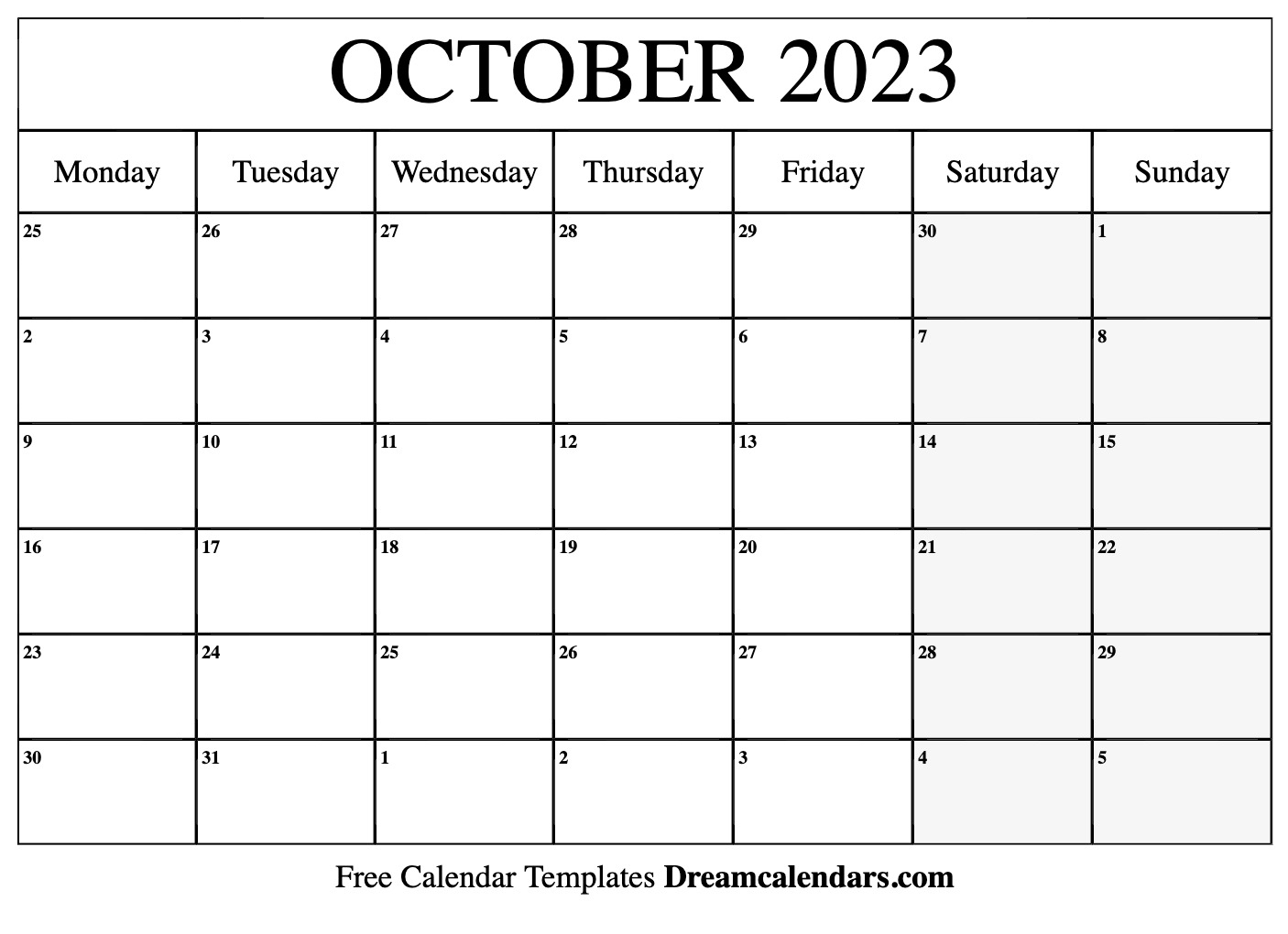 October 2023 Calendar Free Printable With Holidays And Observances