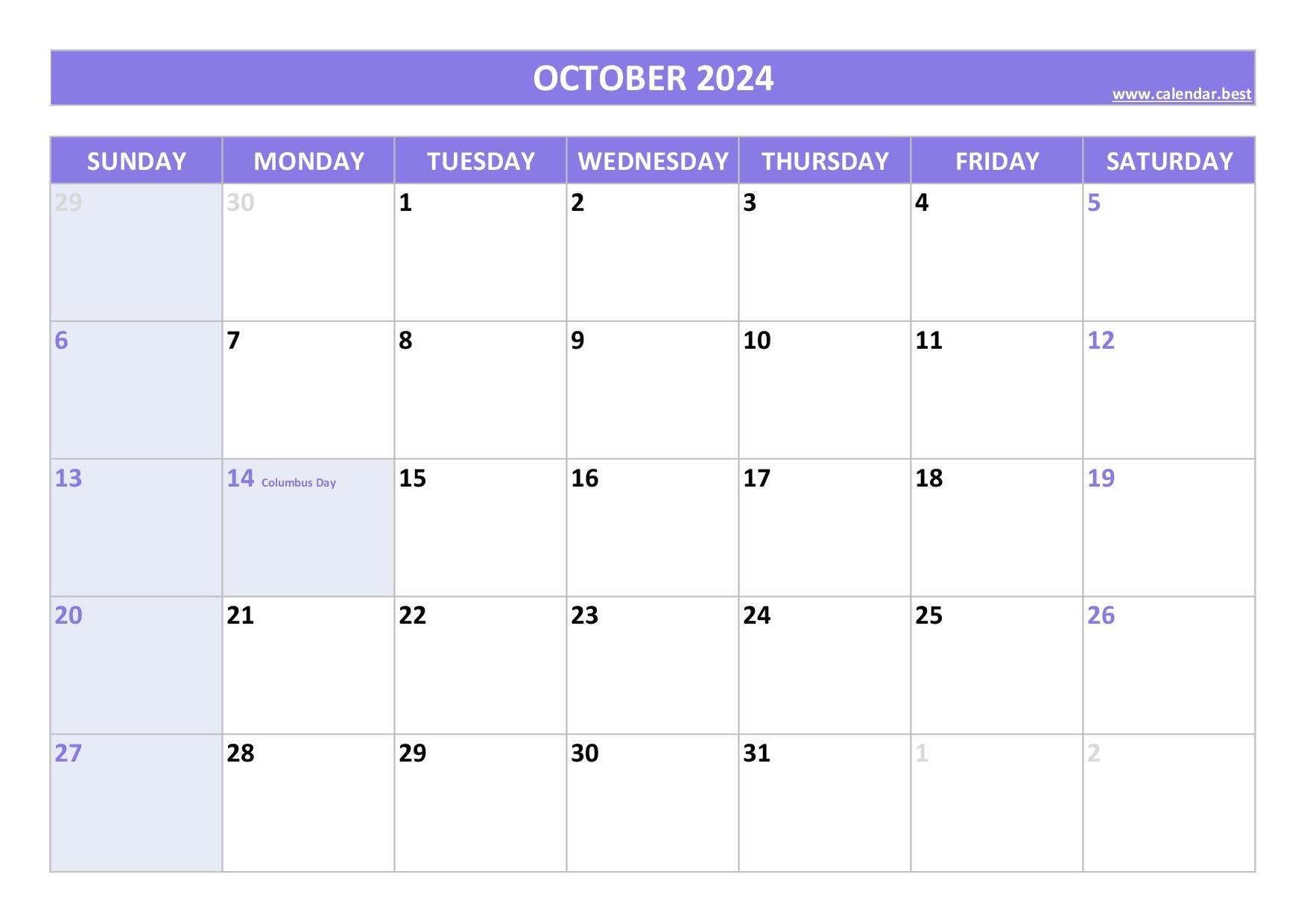 October 2024 Calendar Calendar best