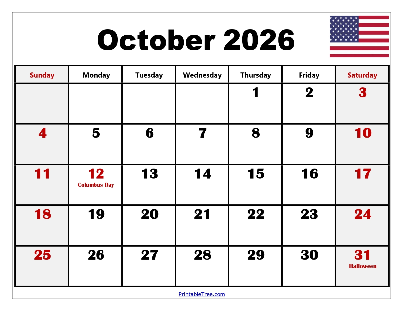 October 2026 Calendar Printable PDF Templates Free Download October 2026 Calendar Printable PDF Templates Free Download
