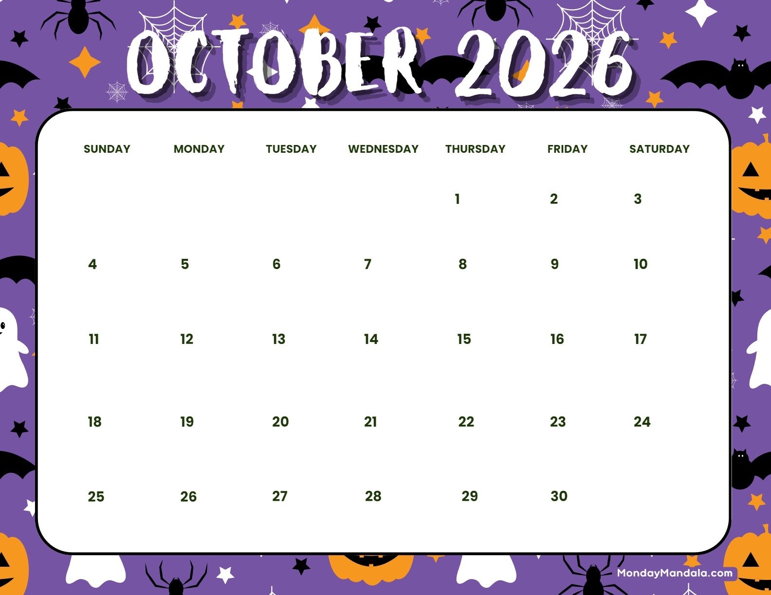 October 2026 Calendar Printable Pdf Free October 2026 Calendar Printable Pdf Free