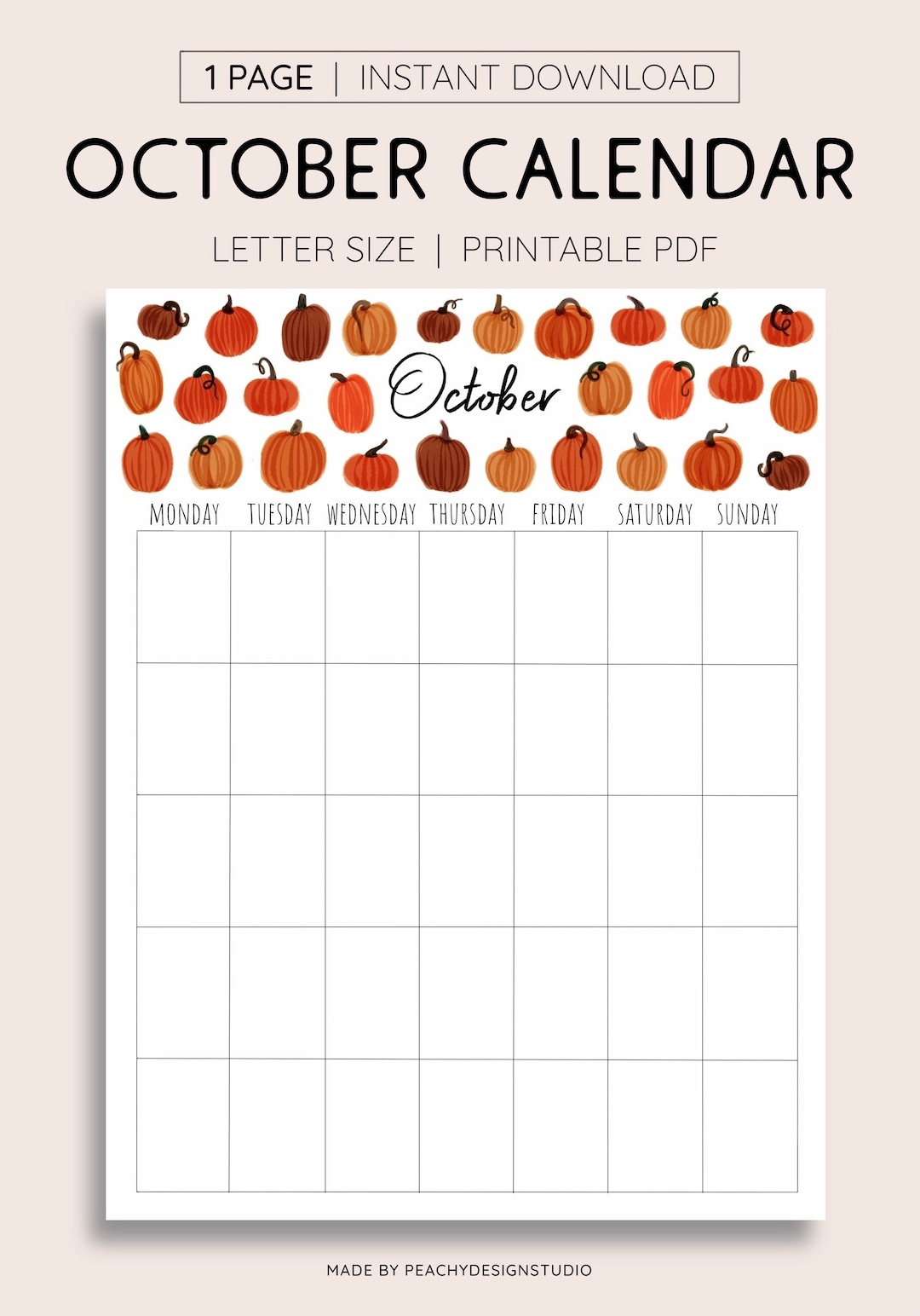 October Printable Calendar Free