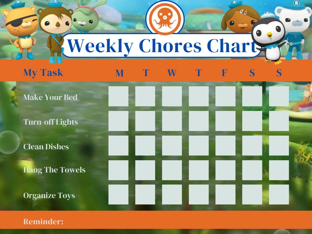 Octonauts Themed Chore Chart Printable Reward Chart Instant Download Customizable Etsy