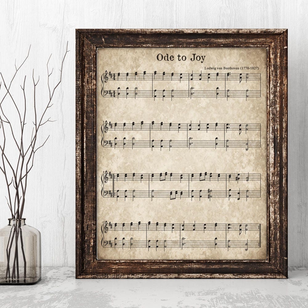 Ode To Joy Printable Vintage Sheet Music Instant Download Beethoven Art Print Classical Piano Music Christmas Song Decor Classical Etsy