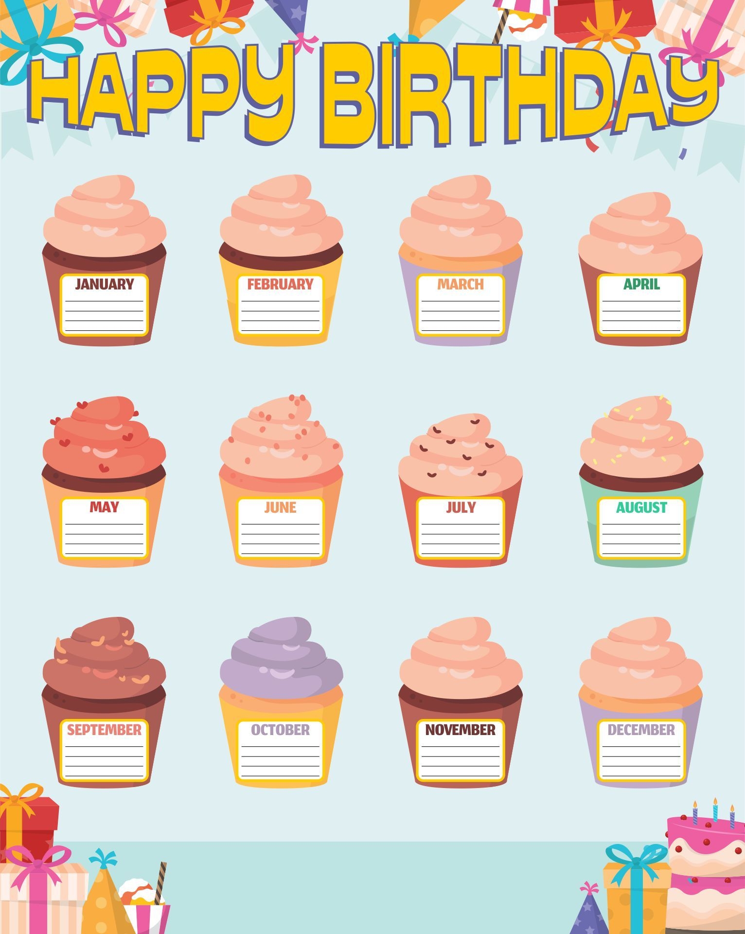 Oh Happy Day Calendar Cupcake Theme Class Birthdays Pack Birthday Chart